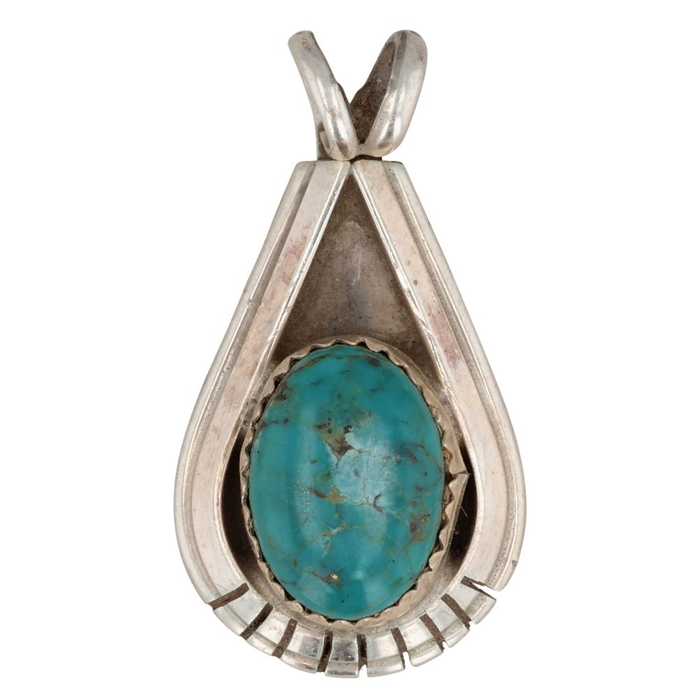 Lot 516: Signed Navajo Sterling Turquoise Pendant