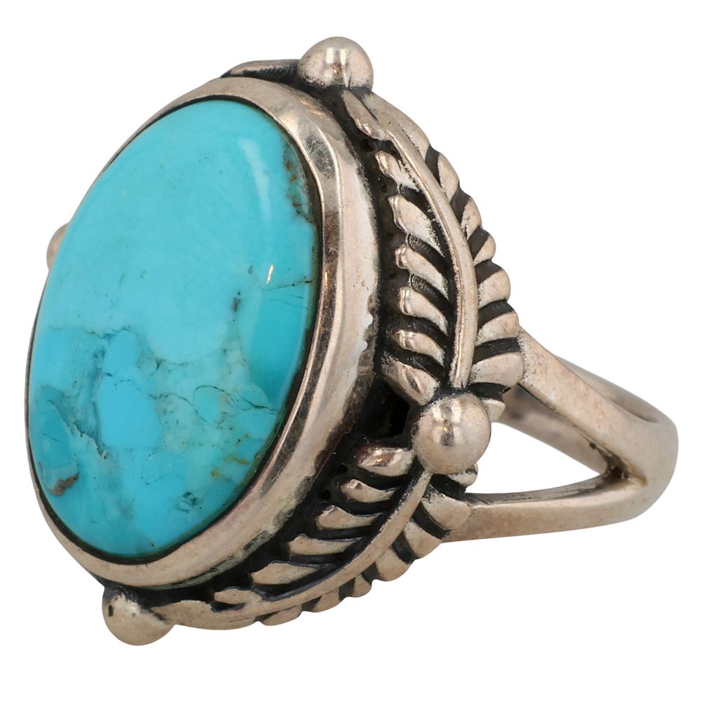 Lot 519: HaDa Collection Sterling Kingman Turquoise Ring Sz 6.75