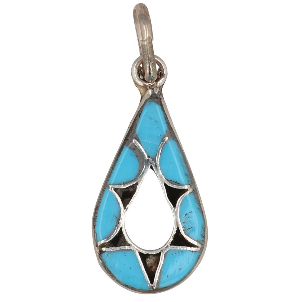Lot 542: Emma Bowekaty Zuni Sterling Turquoise Inlay Pendant