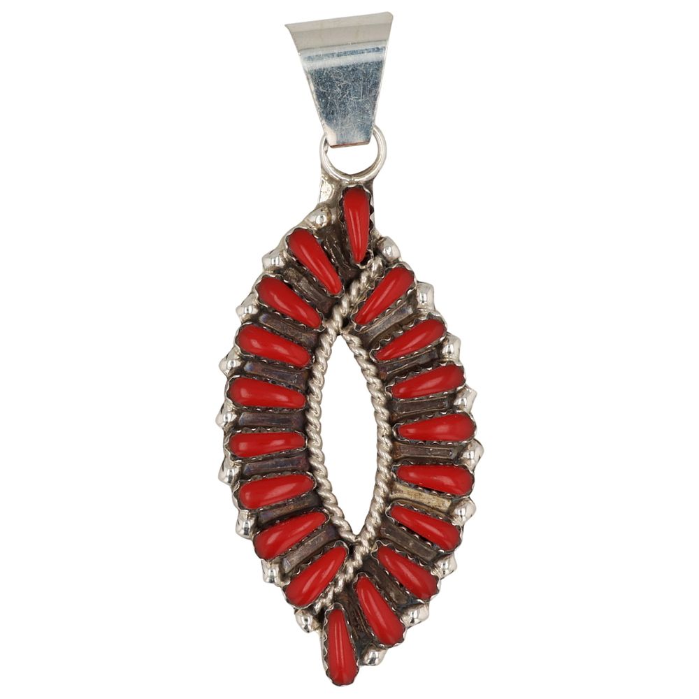 Lot 582: Tamara Benally Navajo Sterling Coral Needlepoint Pendant