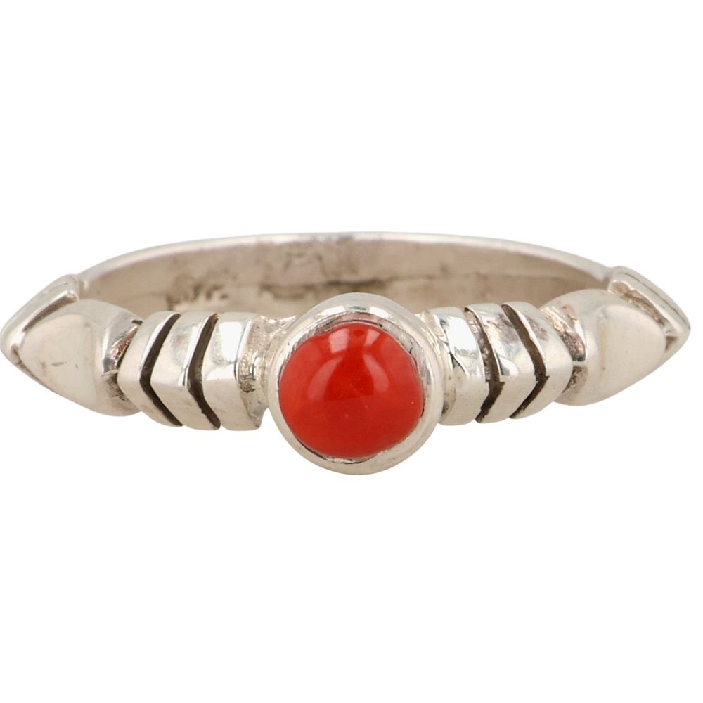 Lot 584: Belinda Woody Navajo Sterling Coral Ring Sz 5.5