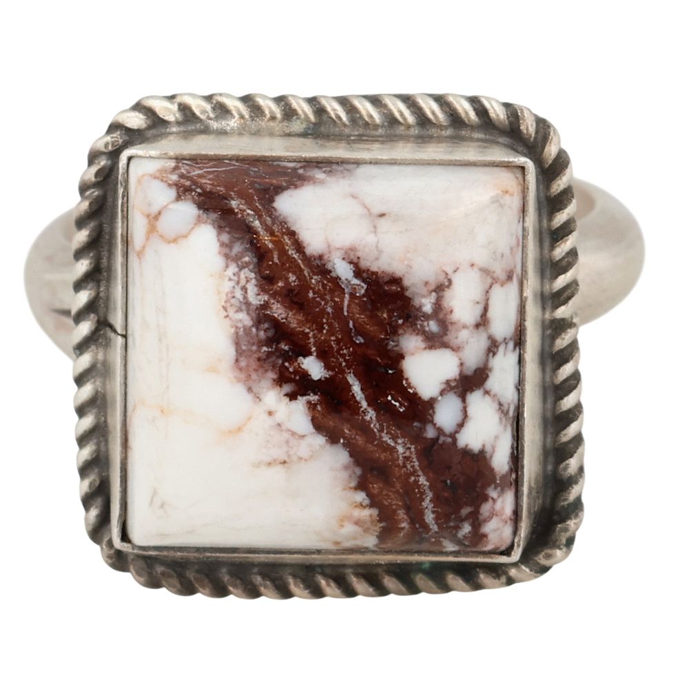 Lot 593: Donovan Nez Navajo Sterling Wild Horse Magnesite Adjustable Ring