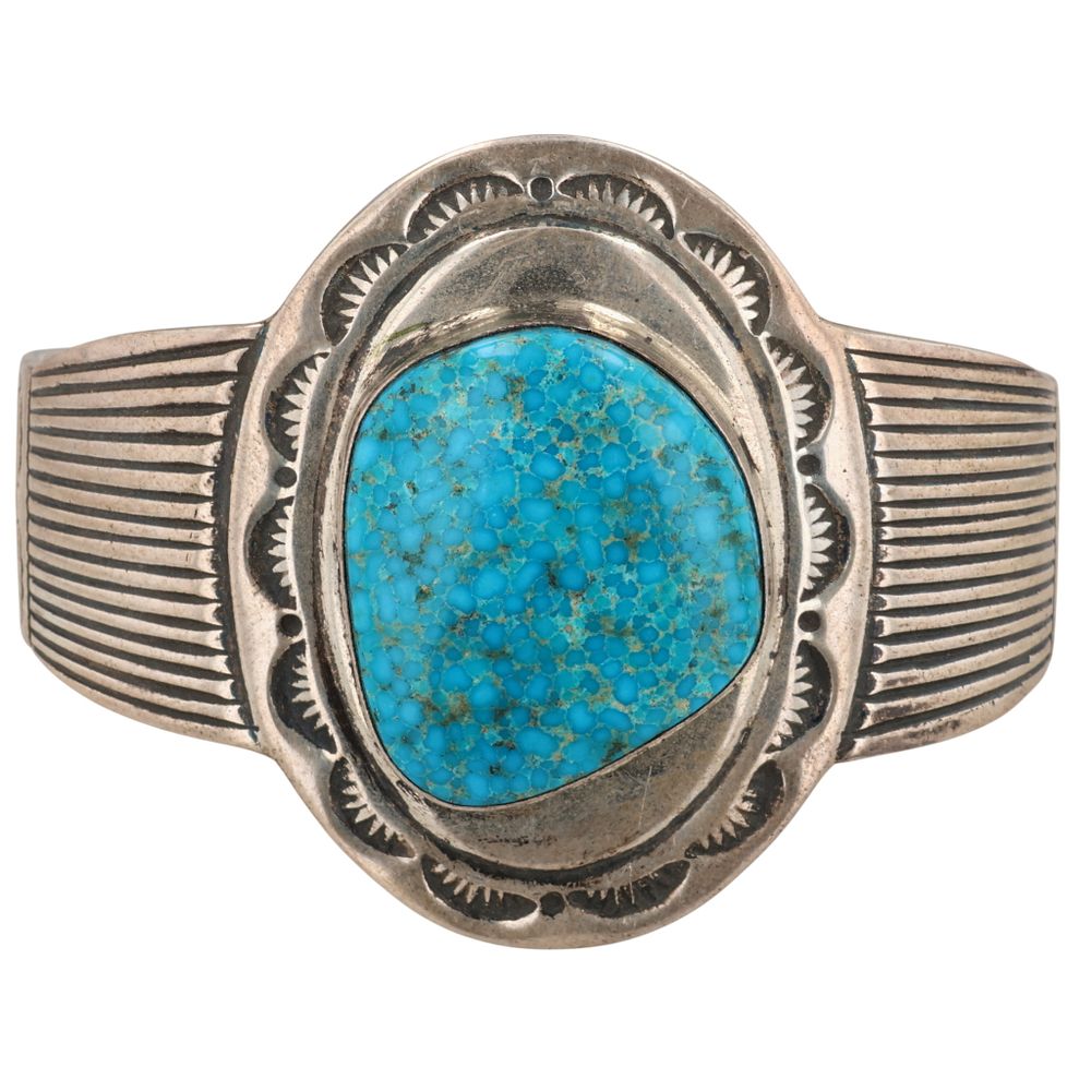 Lot 600: Emerson Kinsel Navajo Sterling Birdseye Kingman Turquoise Cuff Bracelet