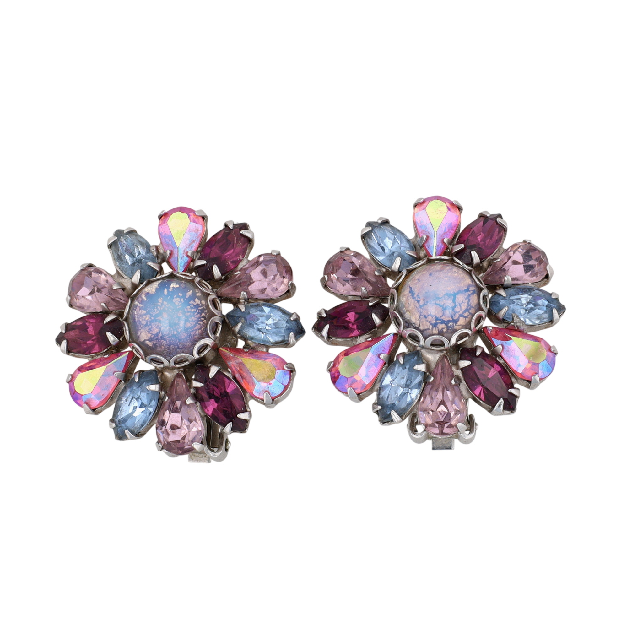 Weiss Vintage Silver Tone Rhinestone Aurora Borealis Earrings