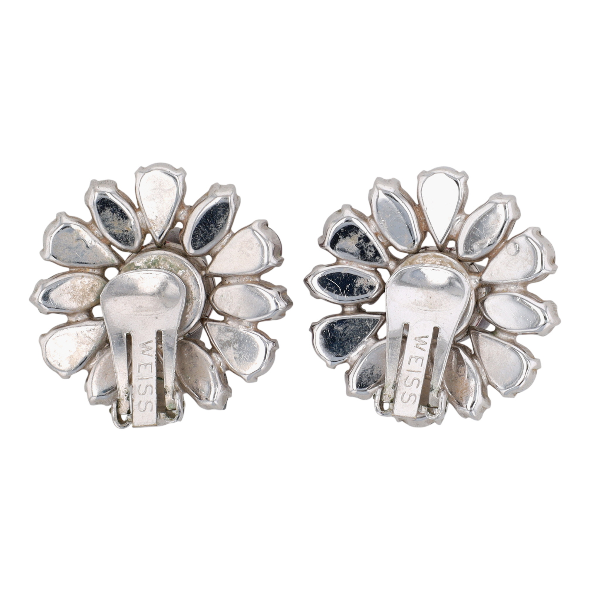 Weiss Vintage Silver Tone Rhinestone Aurora Borealis Earrings