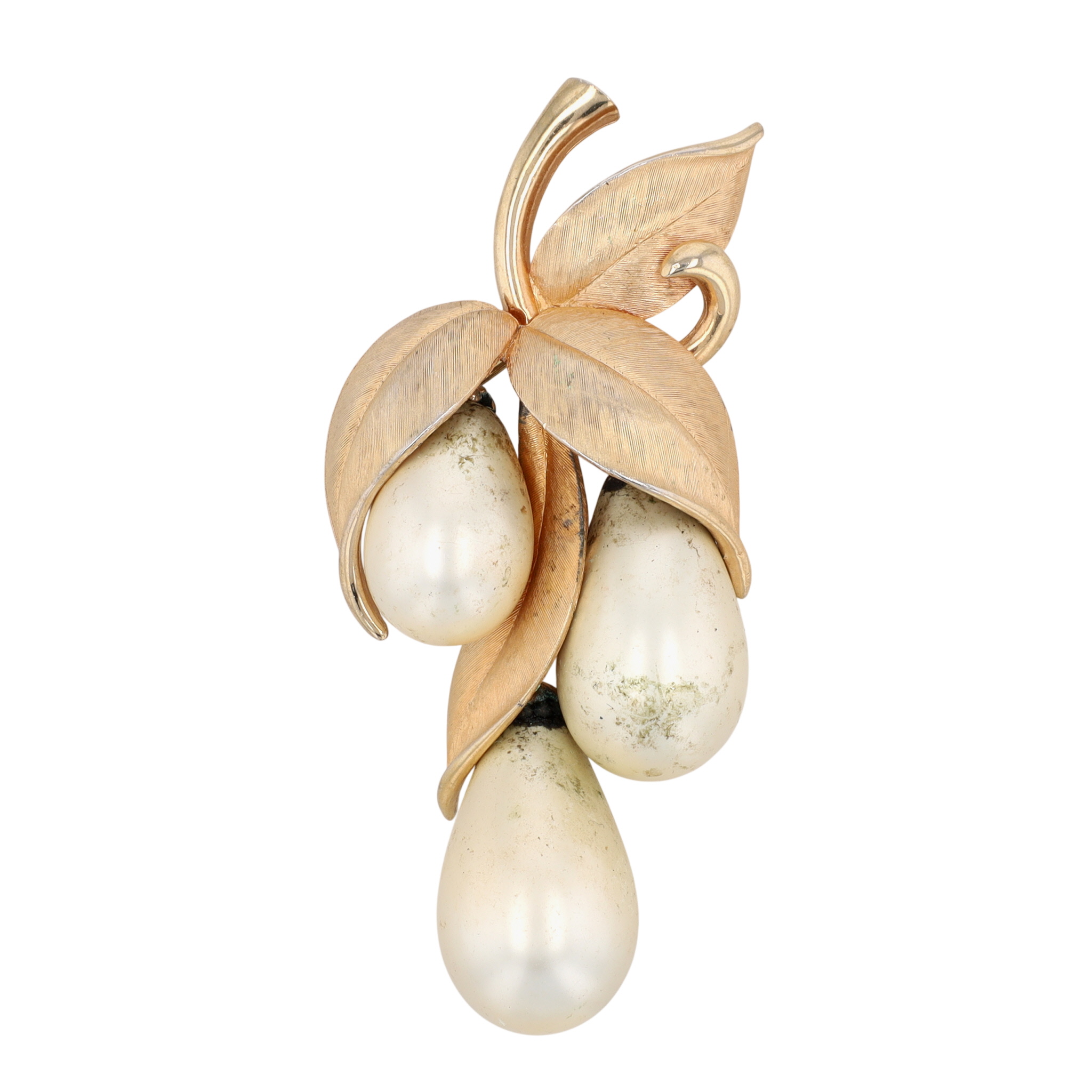 Marvella Gold Tone Faux Pearl Teardrop Leaf Brooch