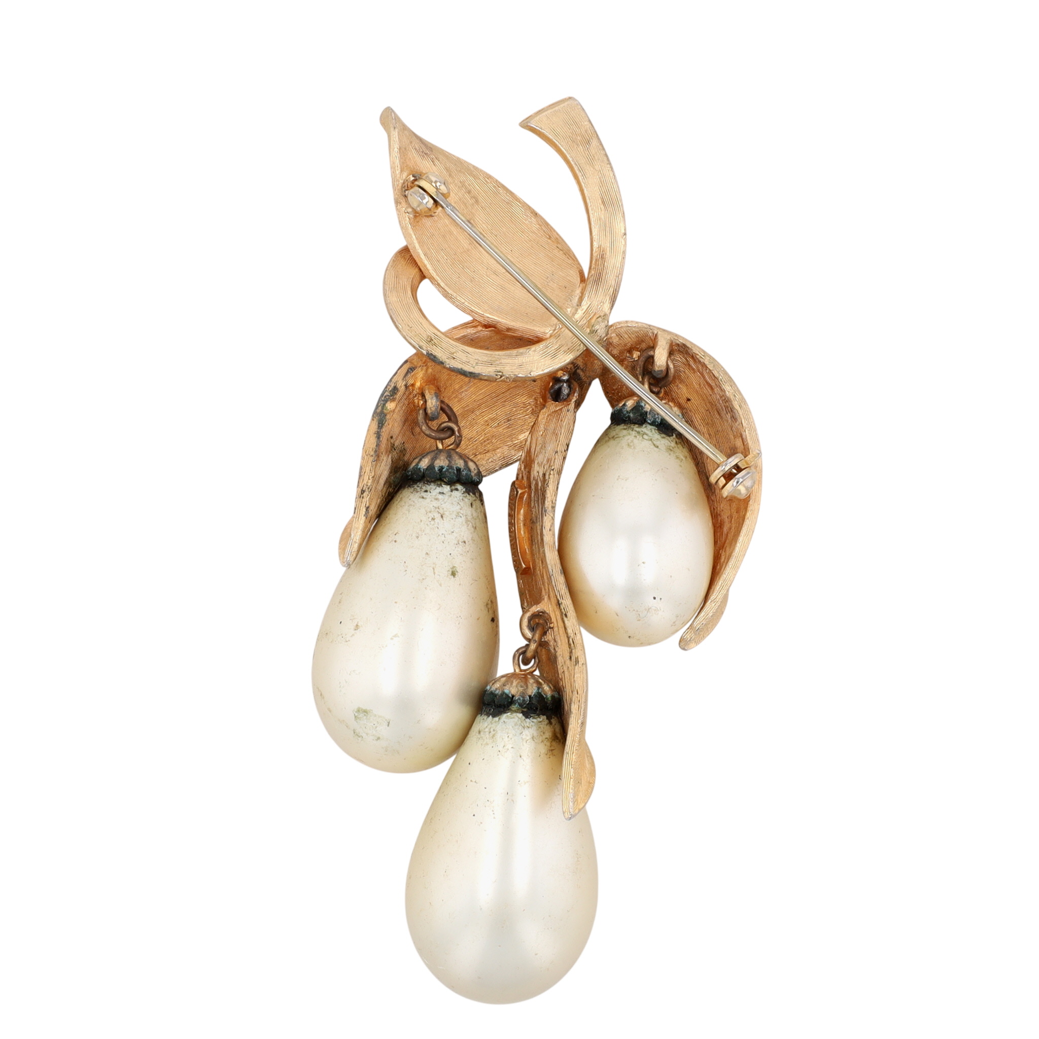 Marvella Gold Tone Faux Pearl Teardrop Leaf Brooch