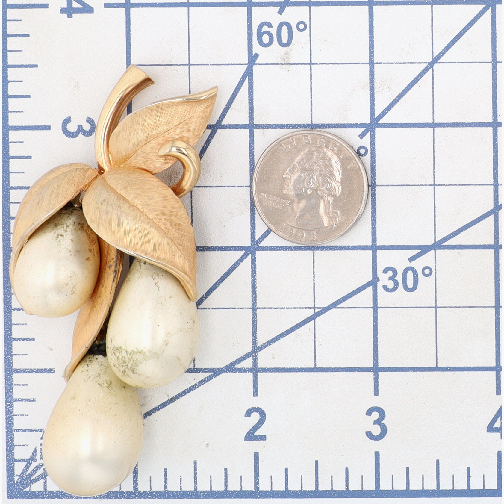 Marvella Gold Tone Faux Pearl Teardrop Leaf Brooch