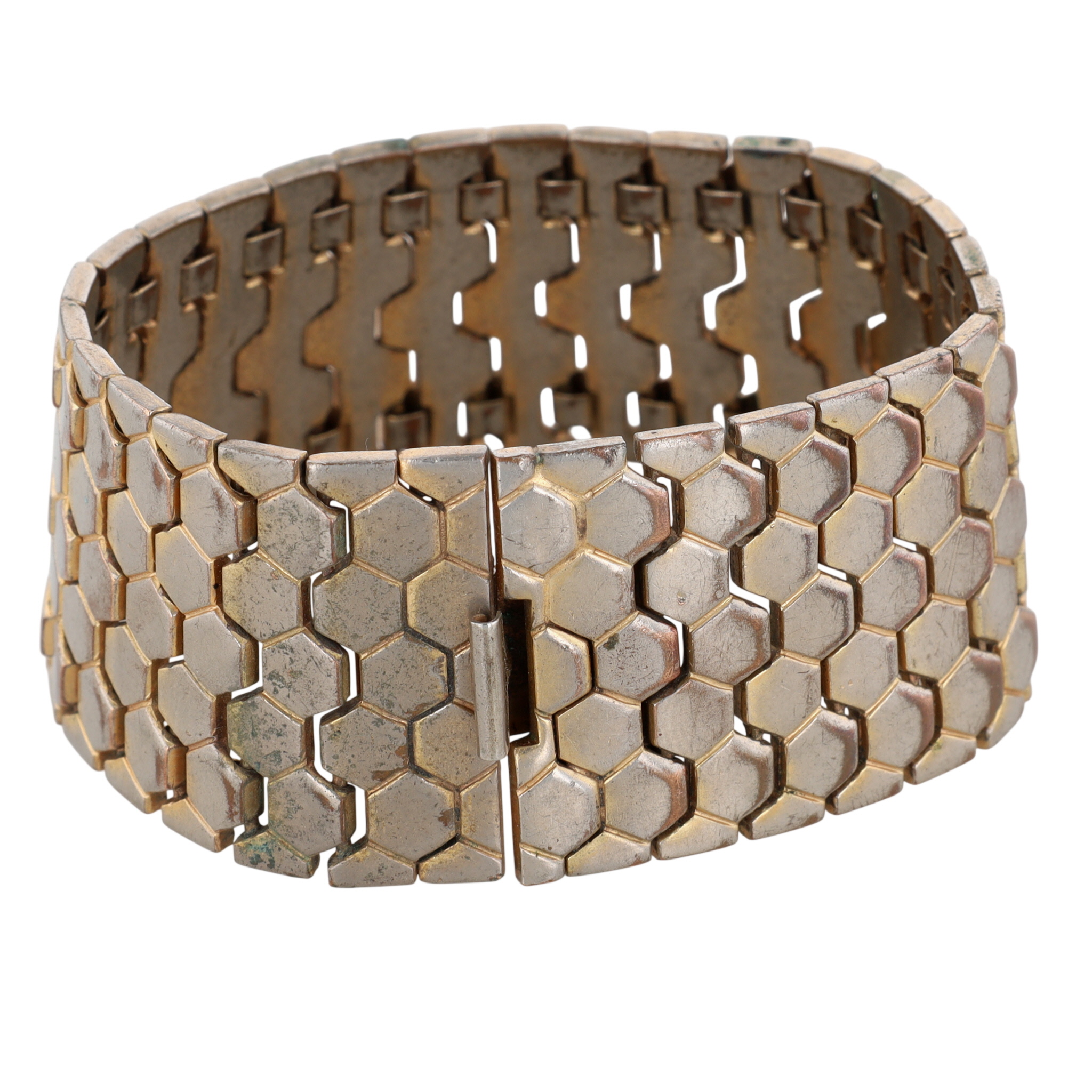 Trifari Silver Tone Honeycomb Large Bracelet