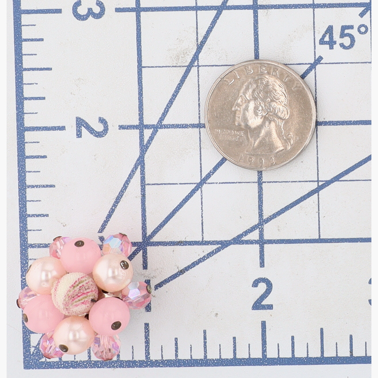 Silver Tone Beaded Shades Of Pink Cluster Earrings