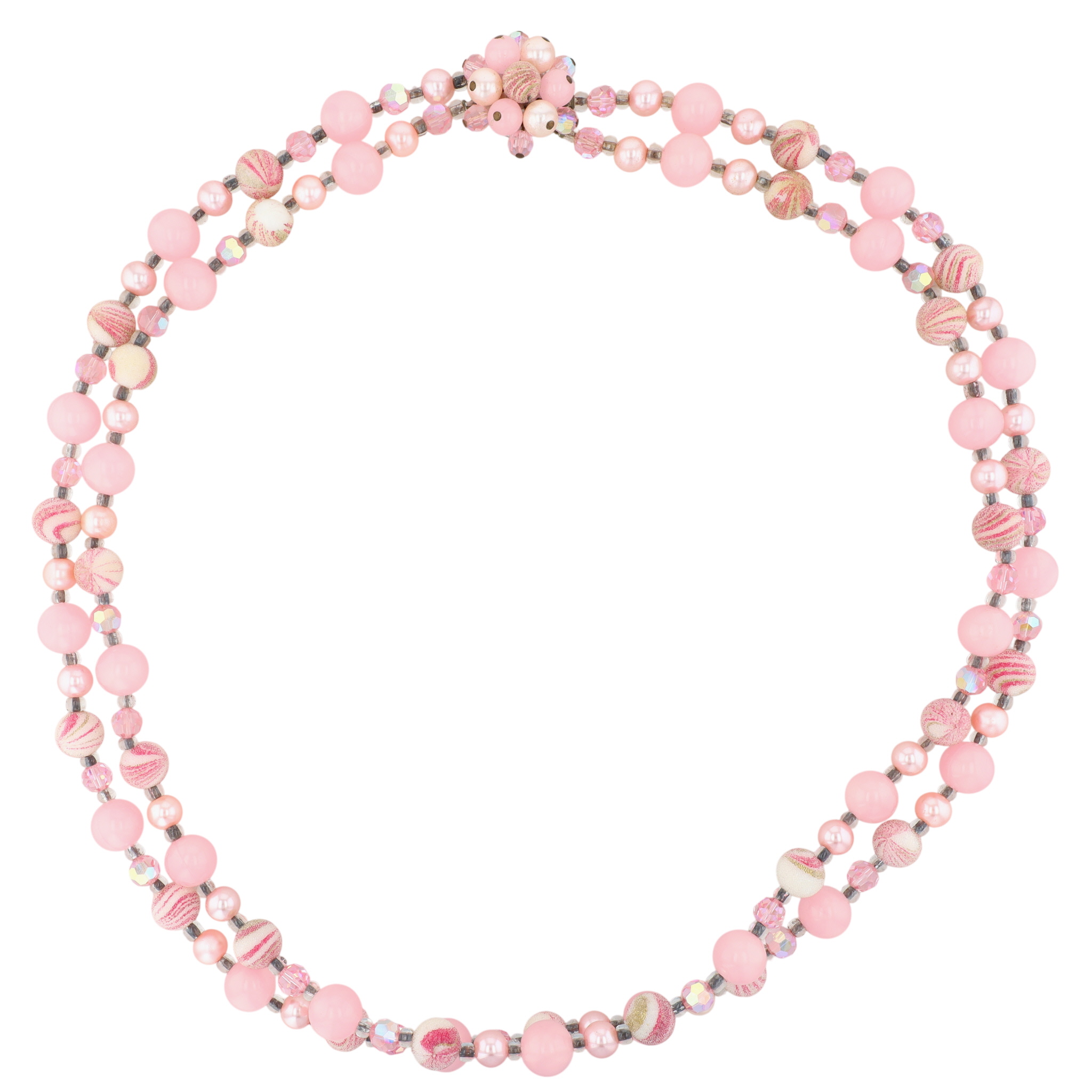 Silver Tone Beaded Shades Of Pink Necklace