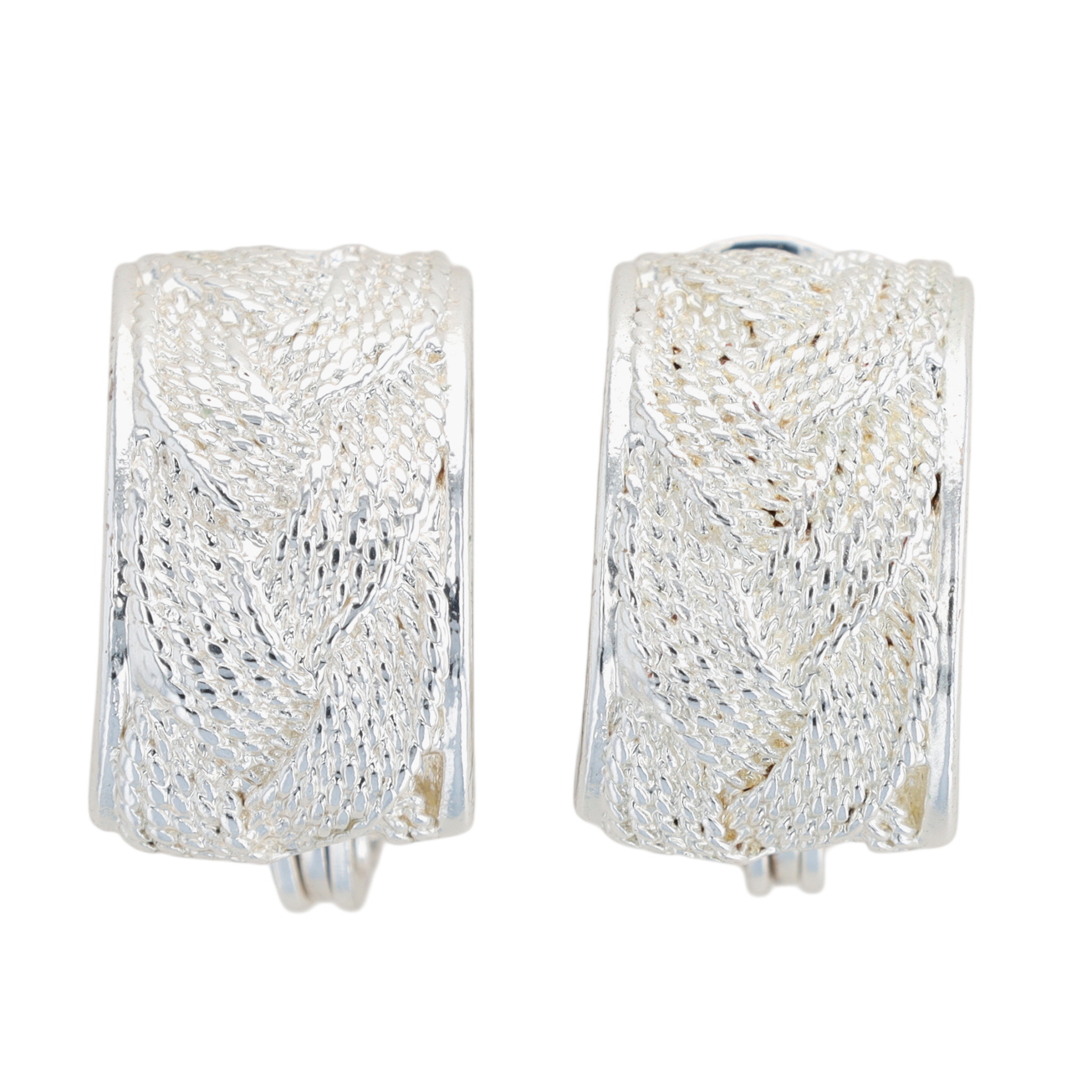 Napier Silver Tone Braided Design Half Hoop Earrings