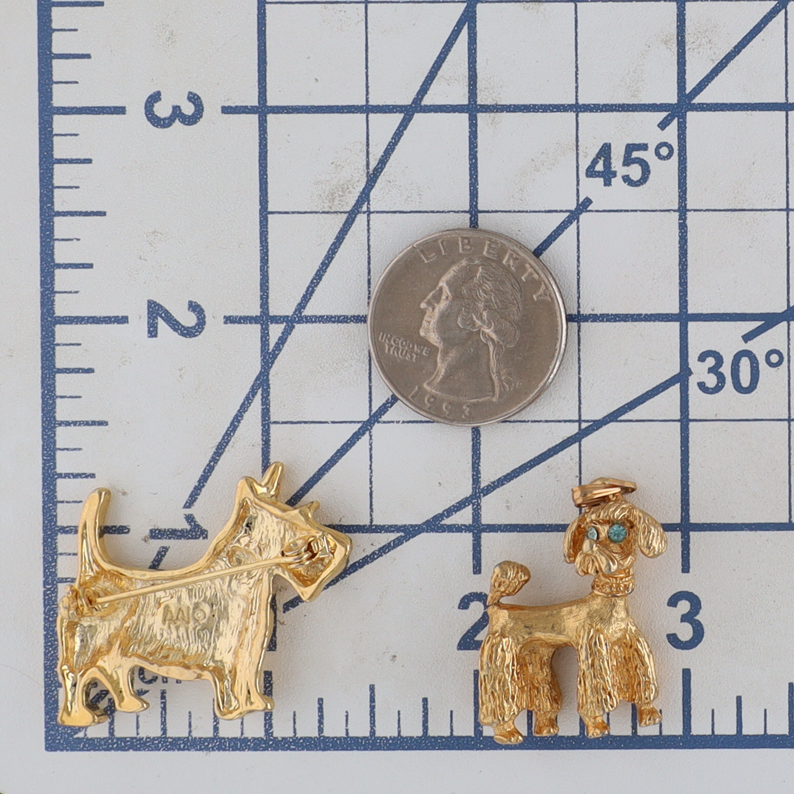 Signed Gold Tone Rhinestone Dog Brooch And Pendant Lot