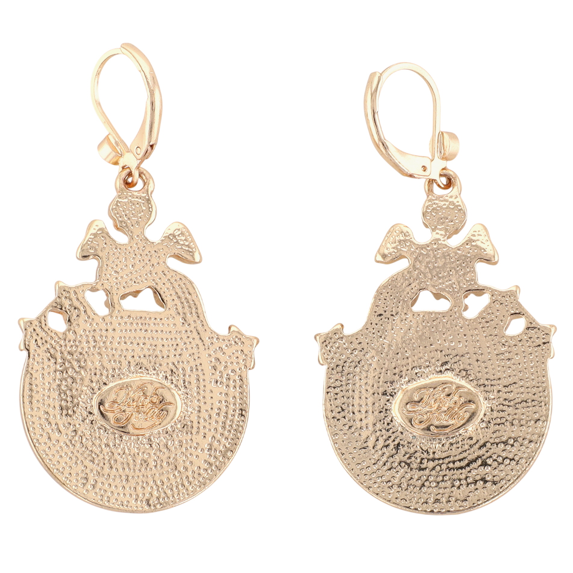 Kirks Folly Gold Tone Rhinestone Poured Glass Man On The Moon Dangle Earrings