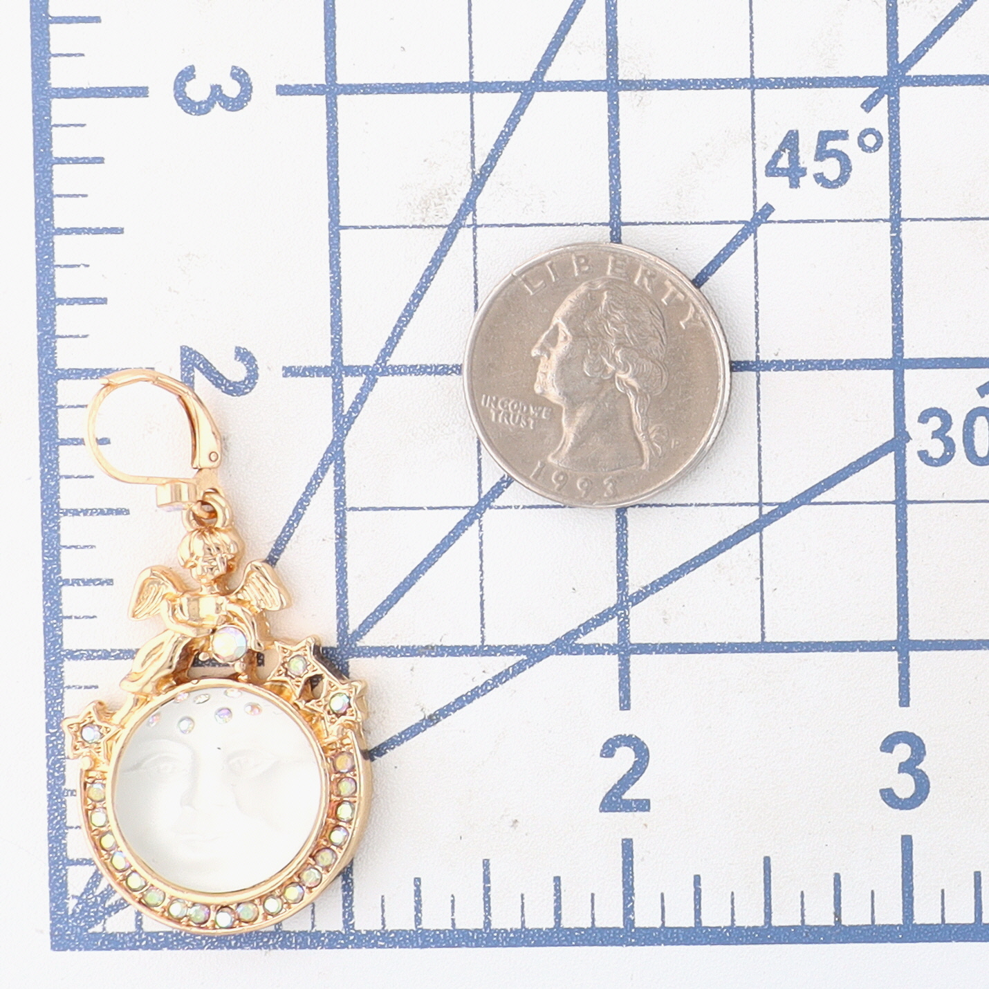 Kirks Folly Gold Tone Rhinestone Poured Glass Man On The Moon Dangle Earrings
