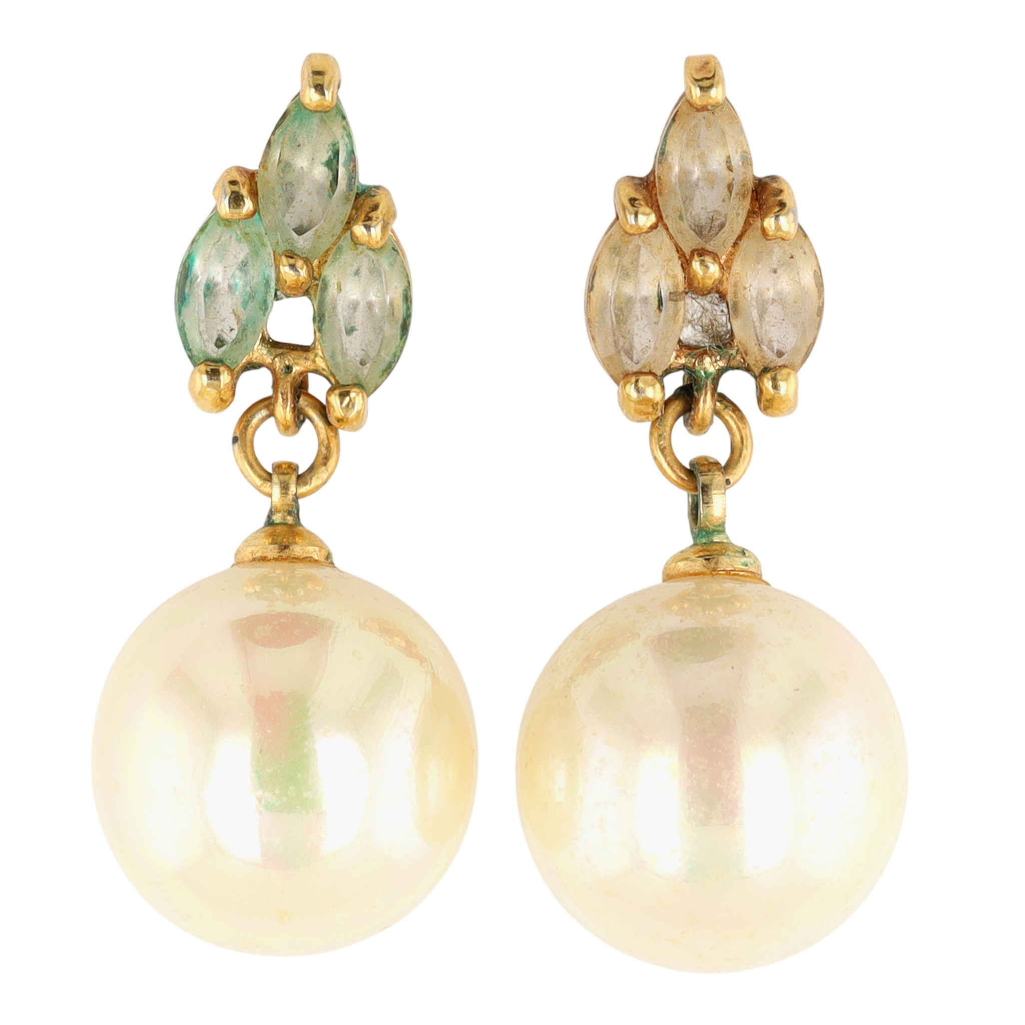 Gold Tone Rhinestone Faux Pearl Drop Stud Earrings