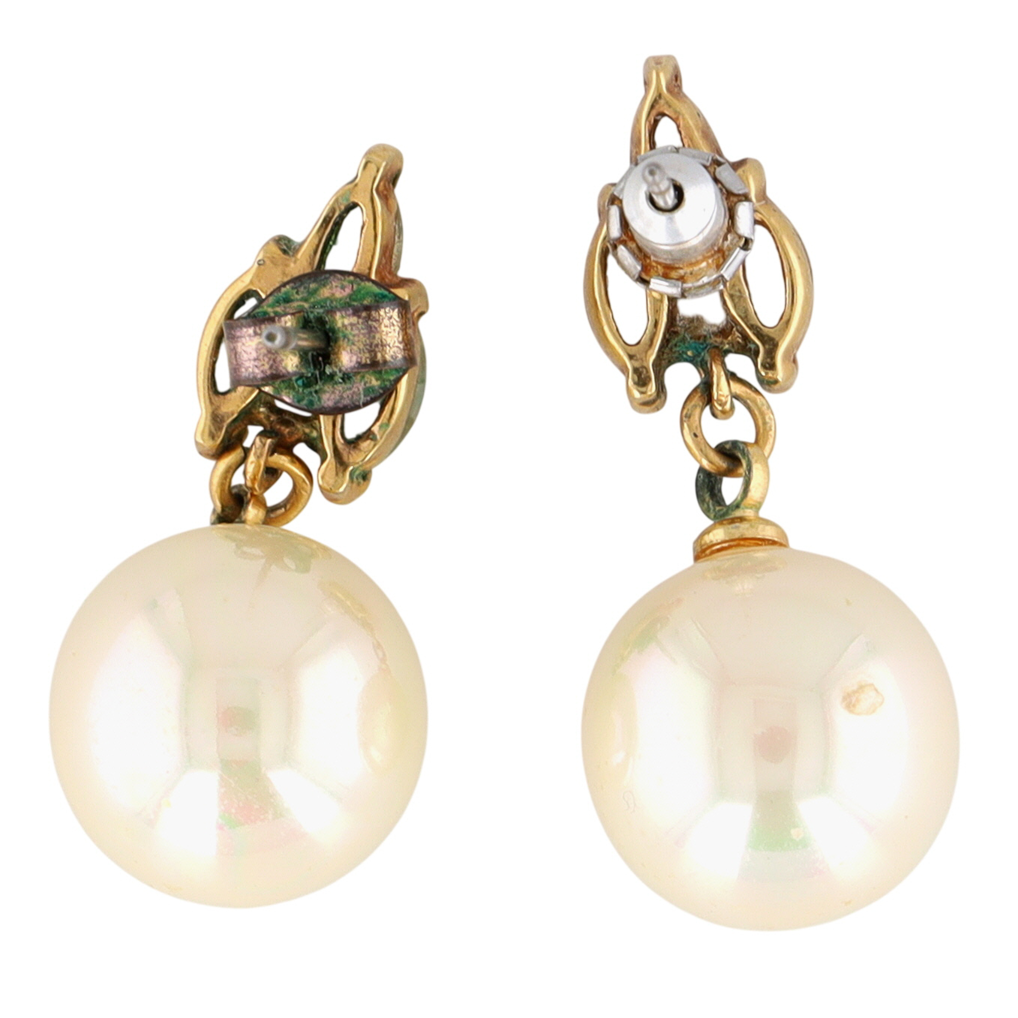 Gold Tone Rhinestone Faux Pearl Drop Stud Earrings