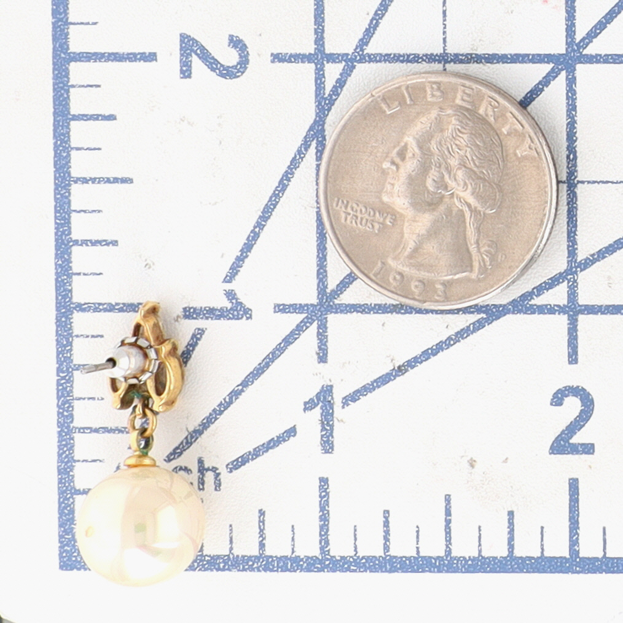 Gold Tone Rhinestone Faux Pearl Drop Stud Earrings