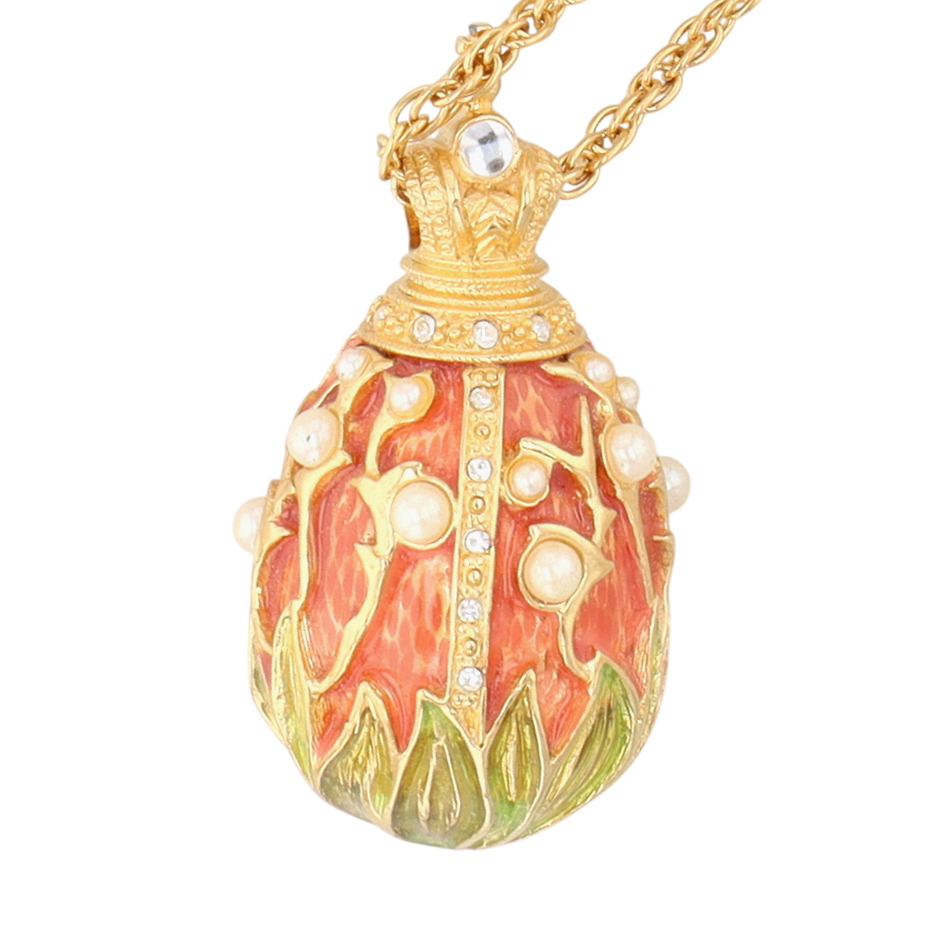 Joan Rivers Gold Tone Enamel Floral Egg Pendant Necklace