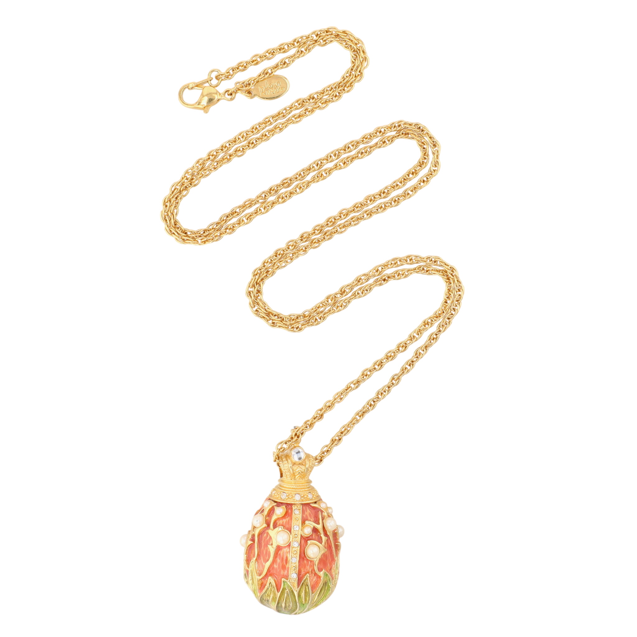 Joan Rivers Gold Tone Enamel Floral Egg Pendant Necklace