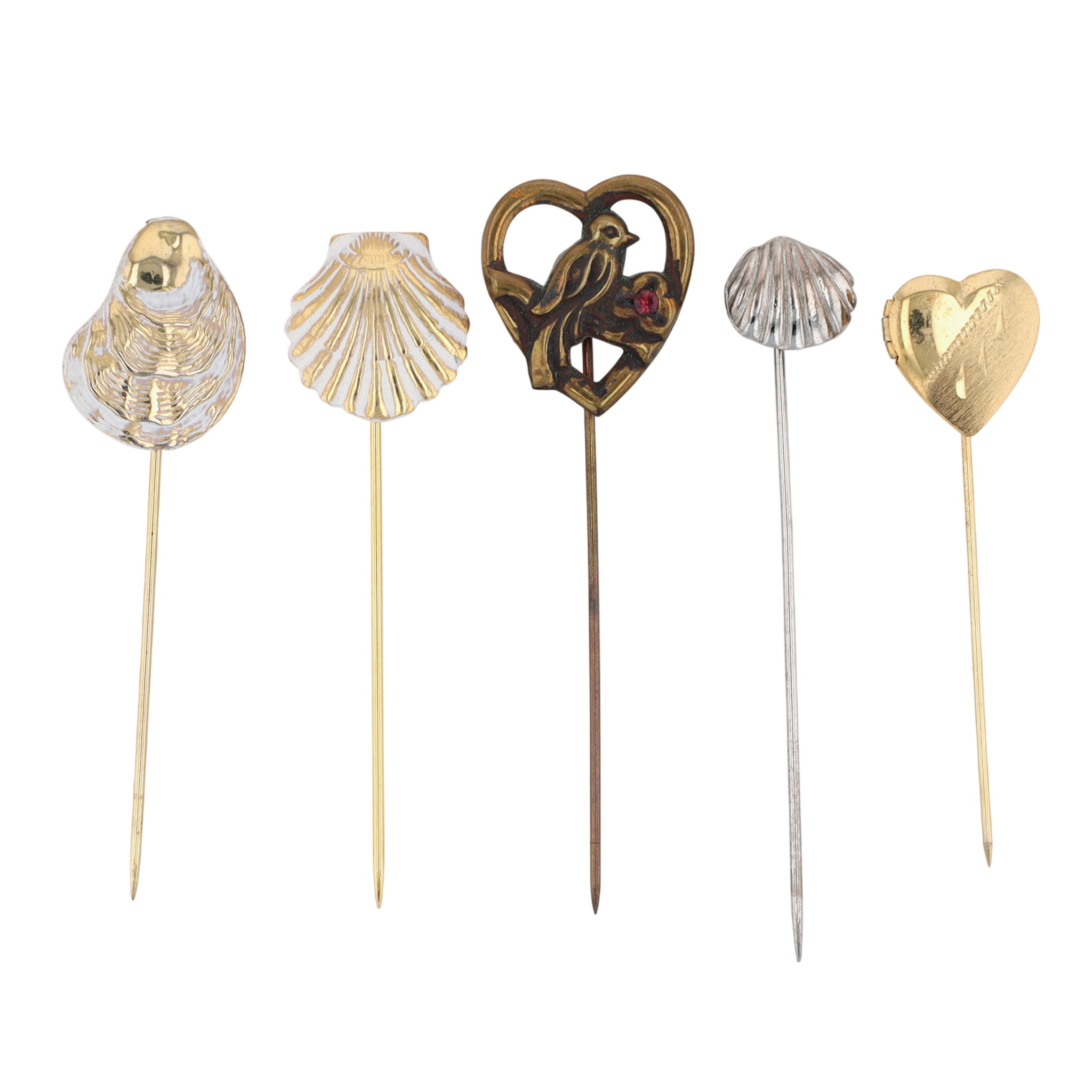 Two Tone Rhinestone Enamel Heart Shell Stick Pin Lot