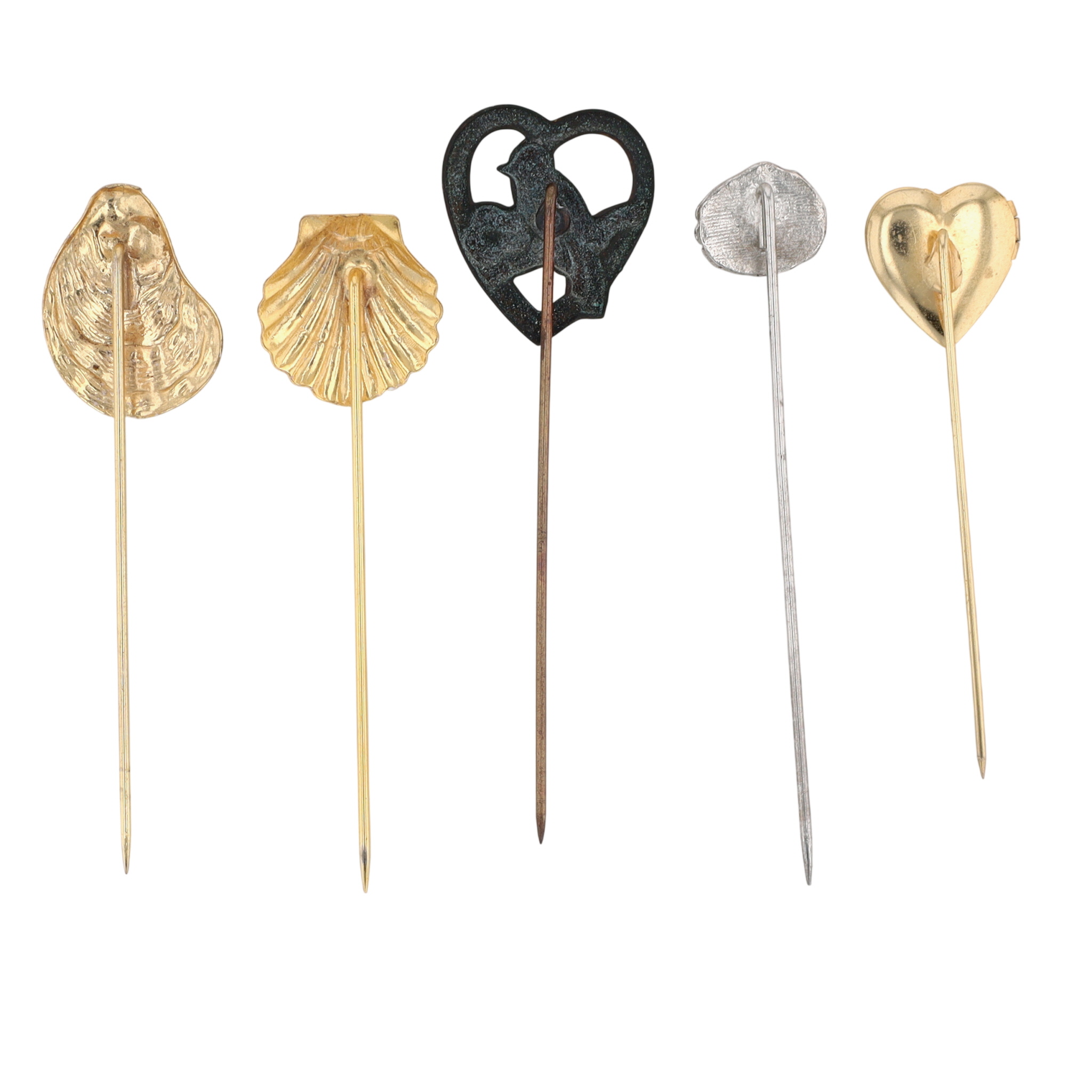 Two Tone Rhinestone Enamel Heart Shell Stick Pin Lot