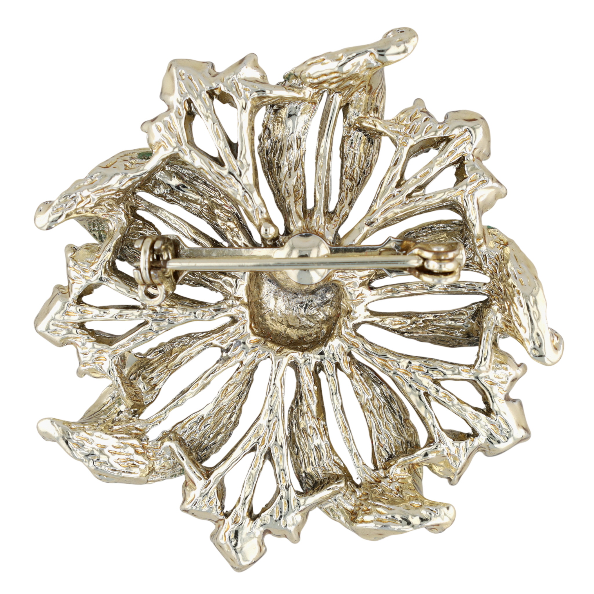Silver Tone Blue Rhinestone Decorative Flower Brooch