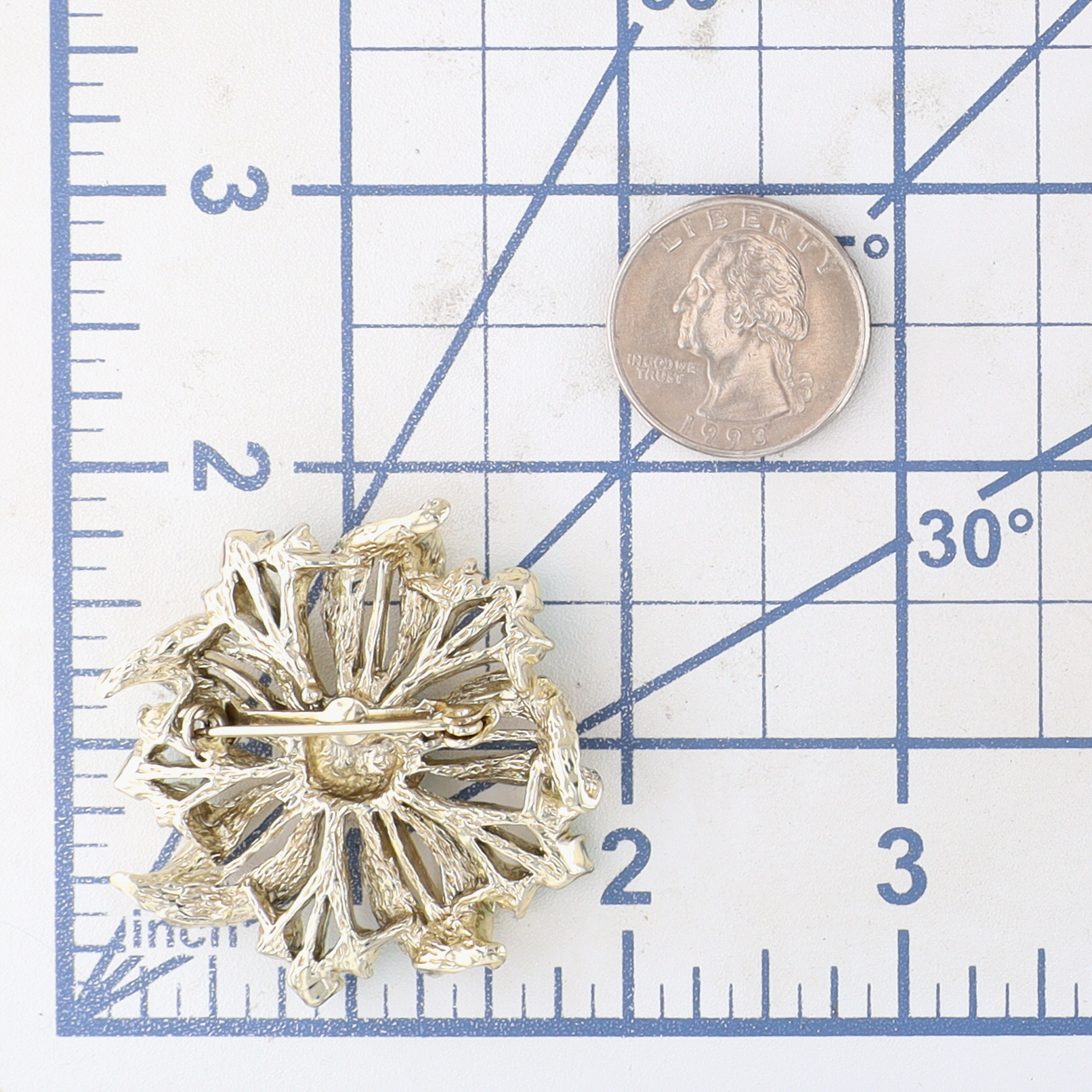 Silver Tone Blue Rhinestone Decorative Flower Brooch