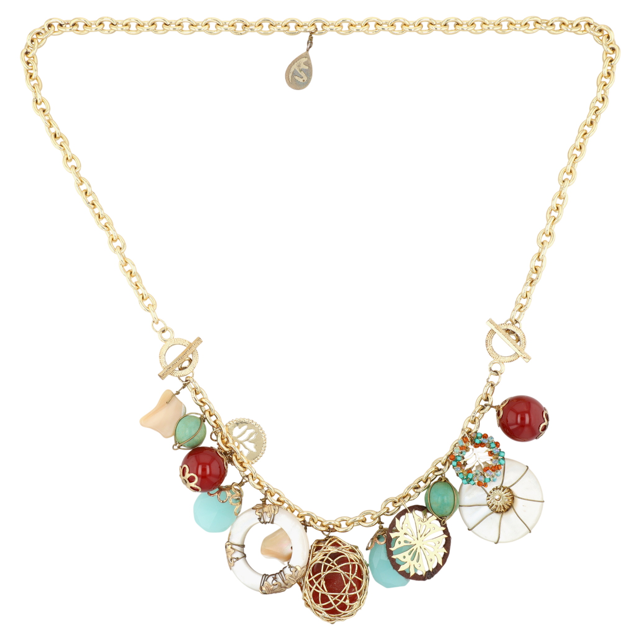 Kendra Scott Gold Tone Shell Stone Multi Charm Necklace
