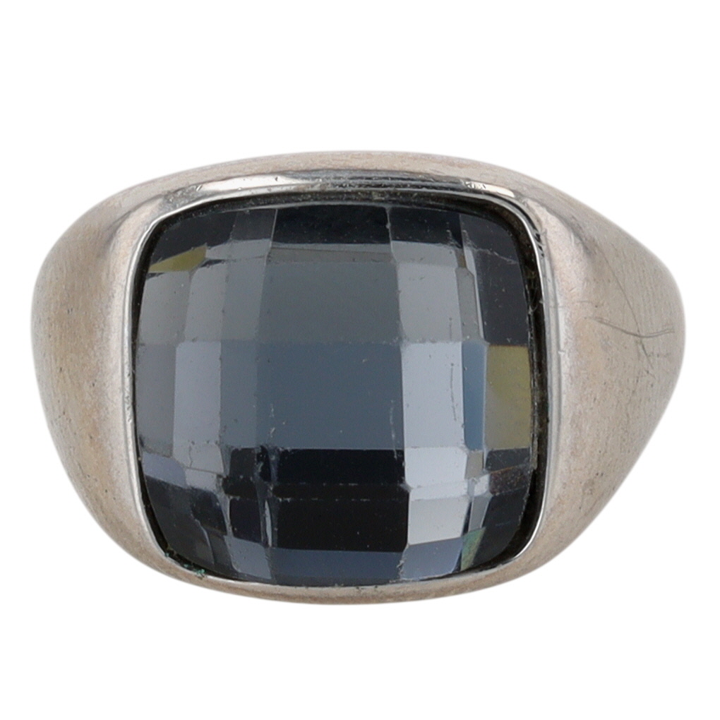 Lia Sophia Silver Tone Black Glass Stone Ring Size 5.5