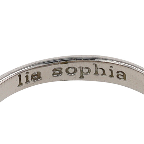Lia Sophia Silver Tone Black Glass Stone Ring Size 5.5