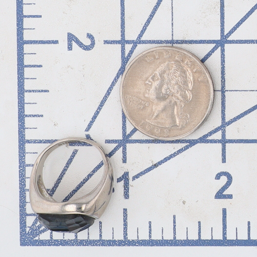 Lia Sophia Silver Tone Black Glass Stone Ring Size 5.5