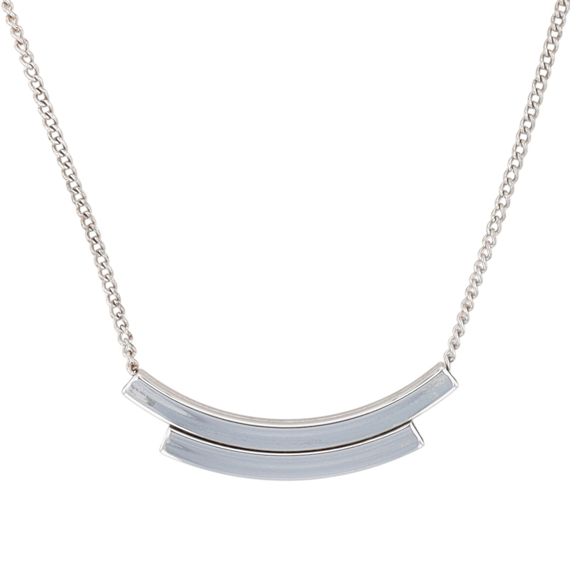 Emmons Silver Tone Double Curved Hollow Tube Slide Pendant Necklace