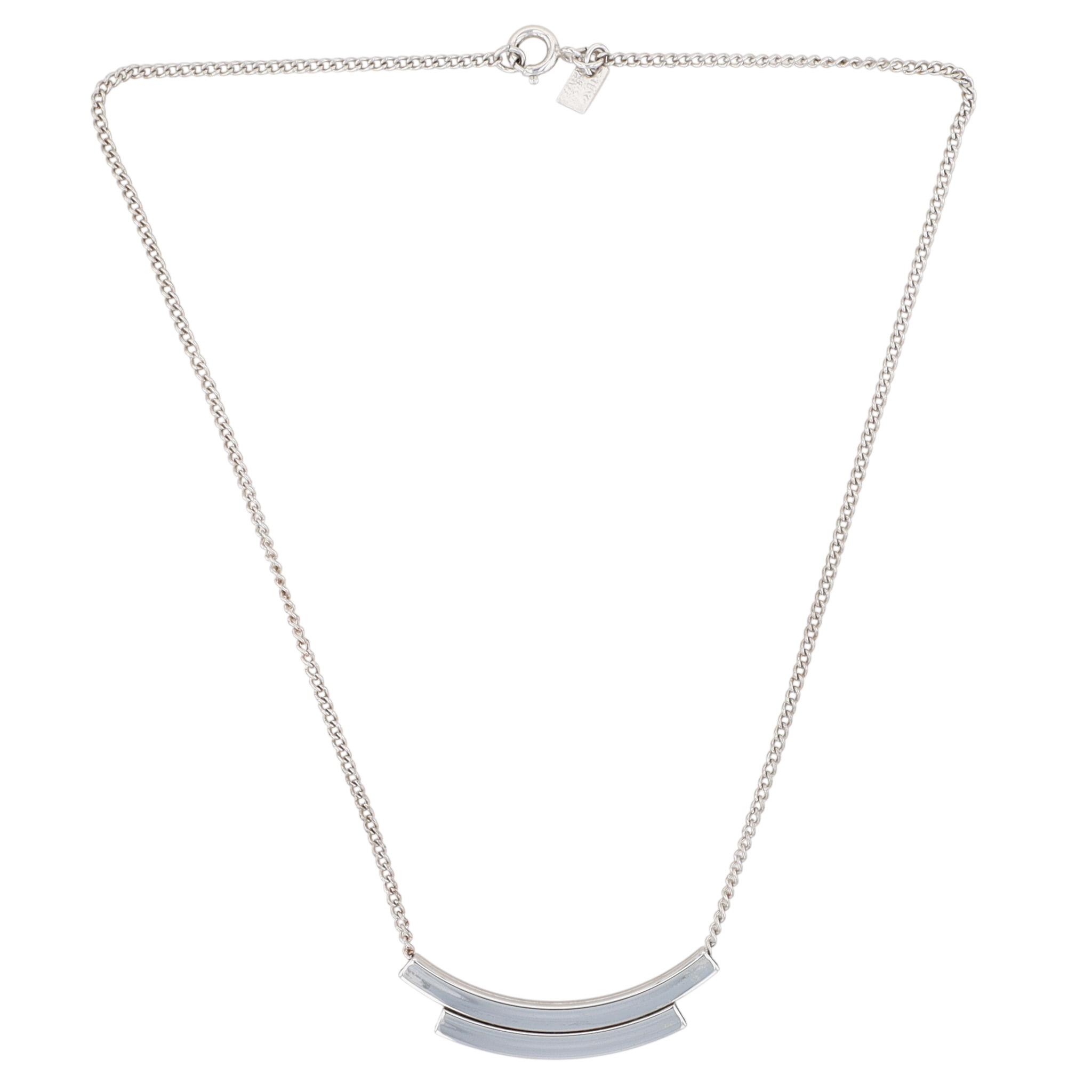 Emmons Silver Tone Double Curved Hollow Tube Slide Pendant Necklace