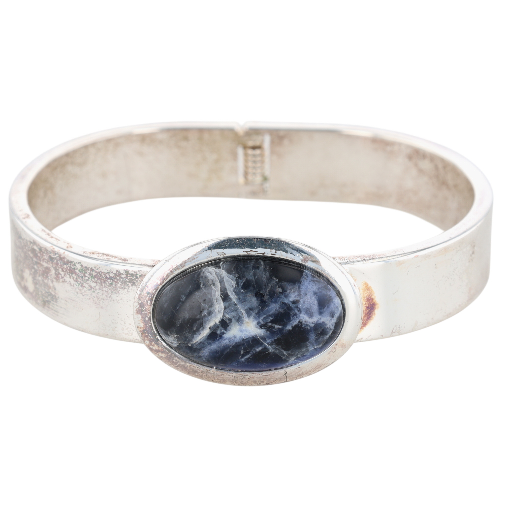 Silver Plated Sodalite Hinge Clasp Bangle Bracelet