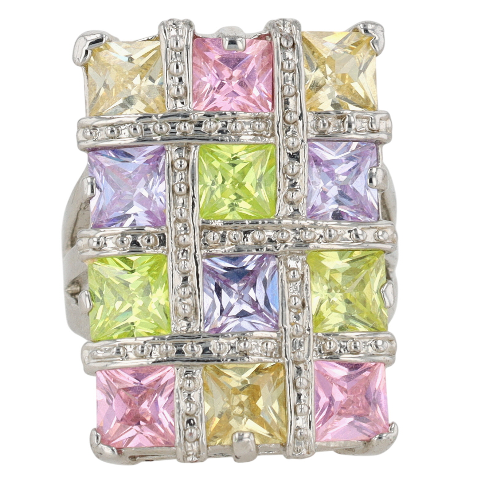 Silver Tone Multi Rhinestone Cluster Statement Ring Size 7