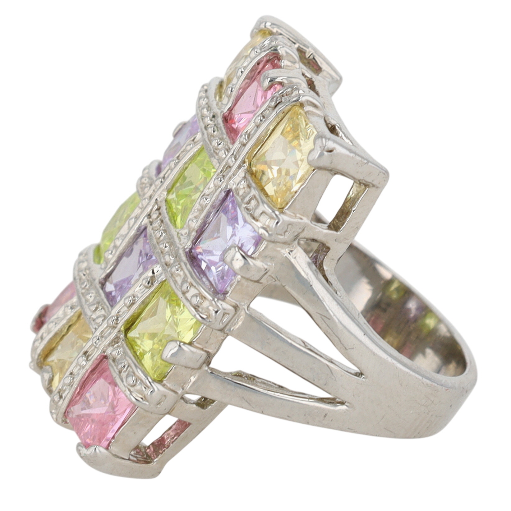 Silver Tone Multi Rhinestone Cluster Statement Ring Size 7