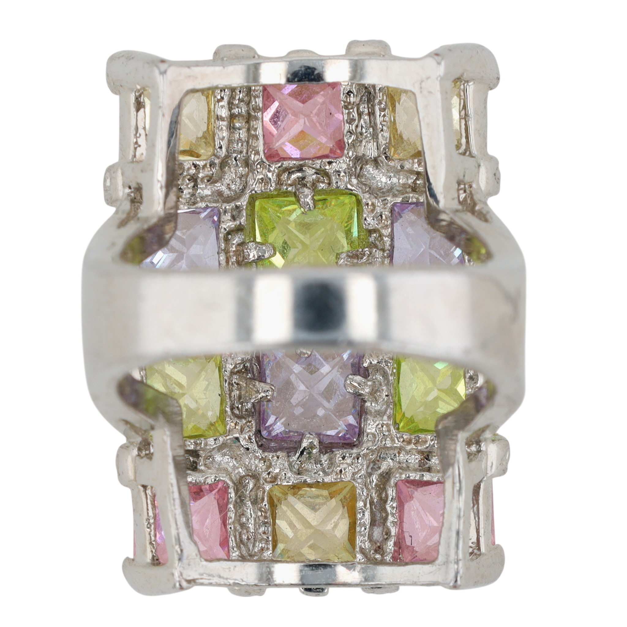 Silver Tone Multi Rhinestone Cluster Statement Ring Size 7