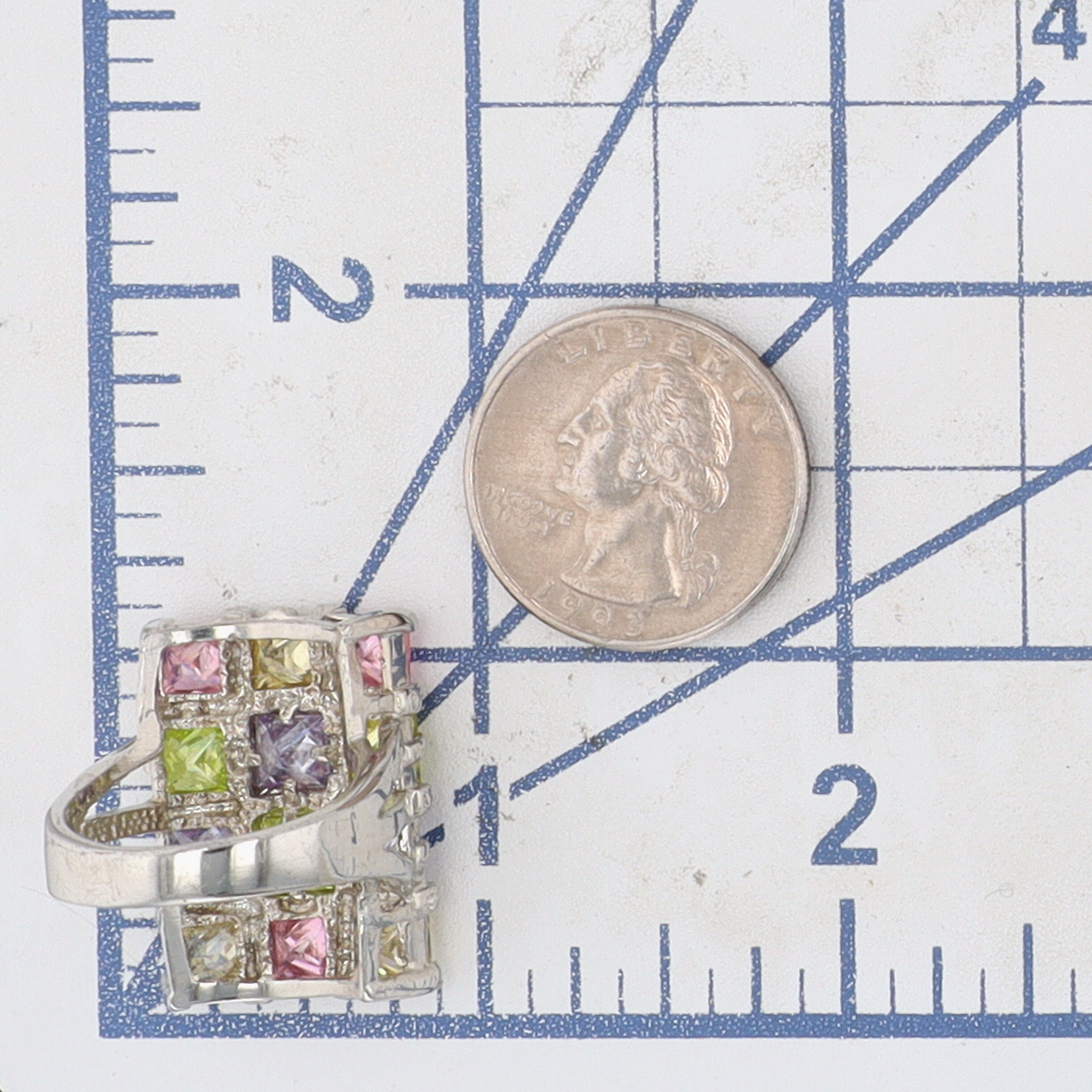 Silver Tone Multi Rhinestone Cluster Statement Ring Size 7