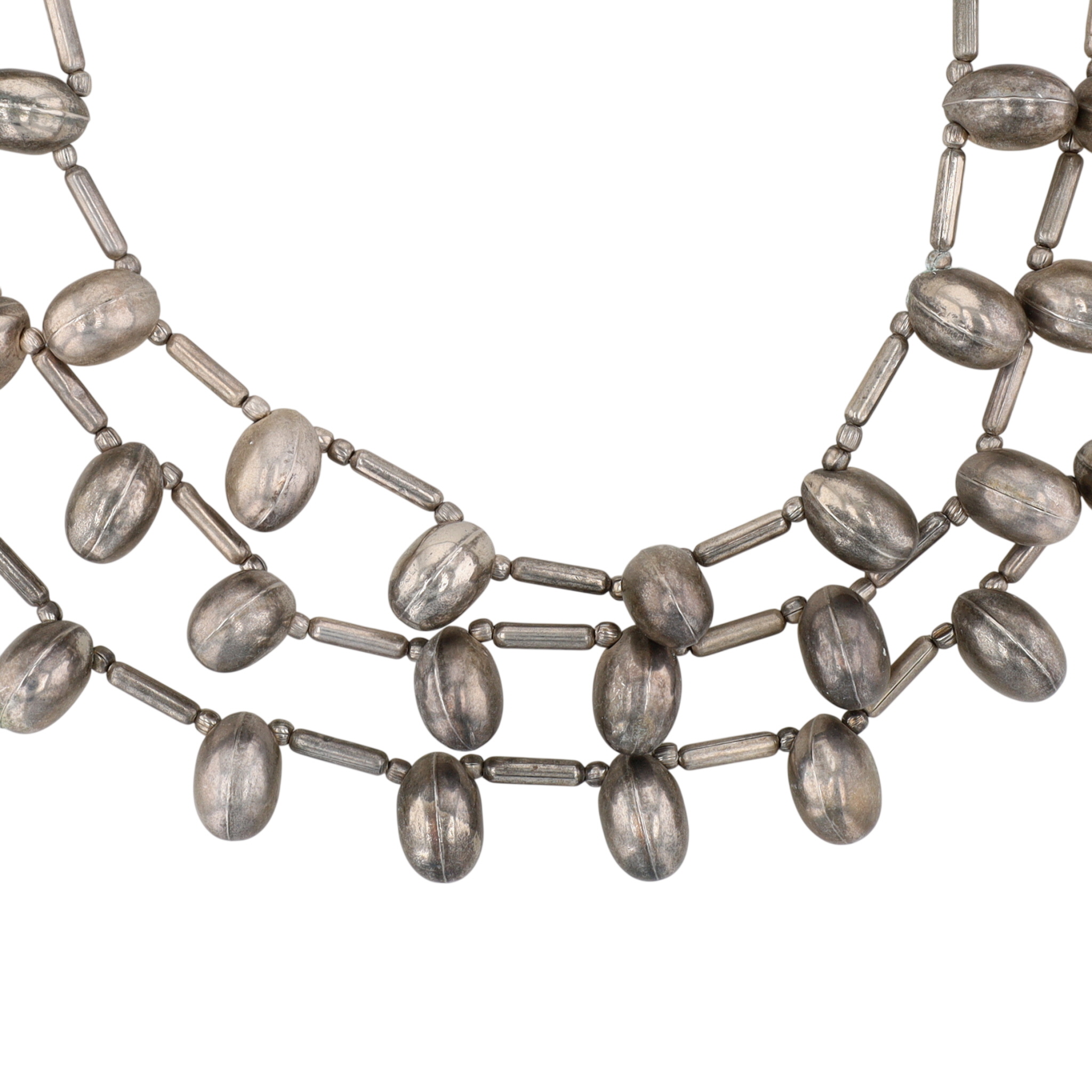 Silver Tone Art Deco Triple Strand Necklace