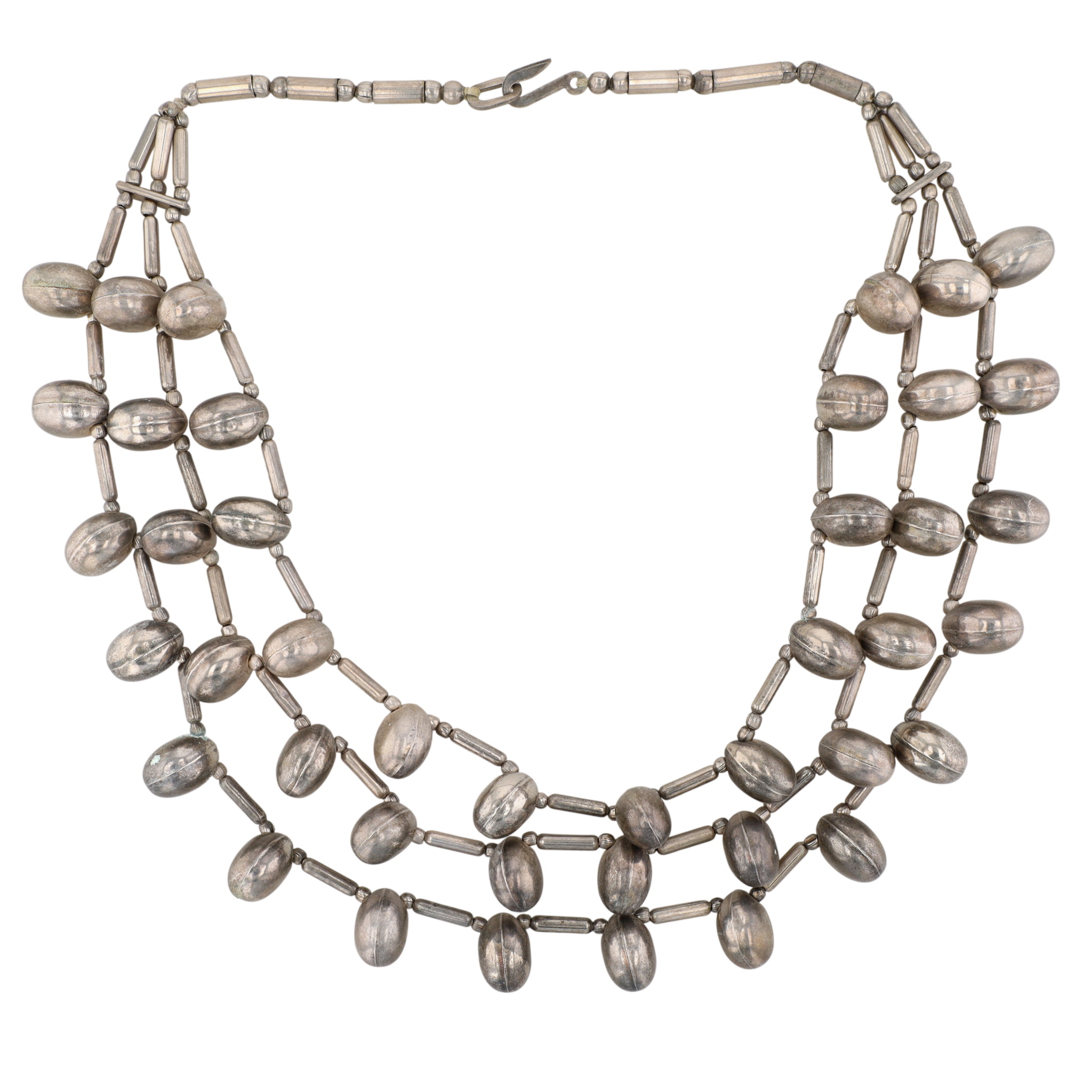 Silver Tone Art Deco Triple Strand Necklace