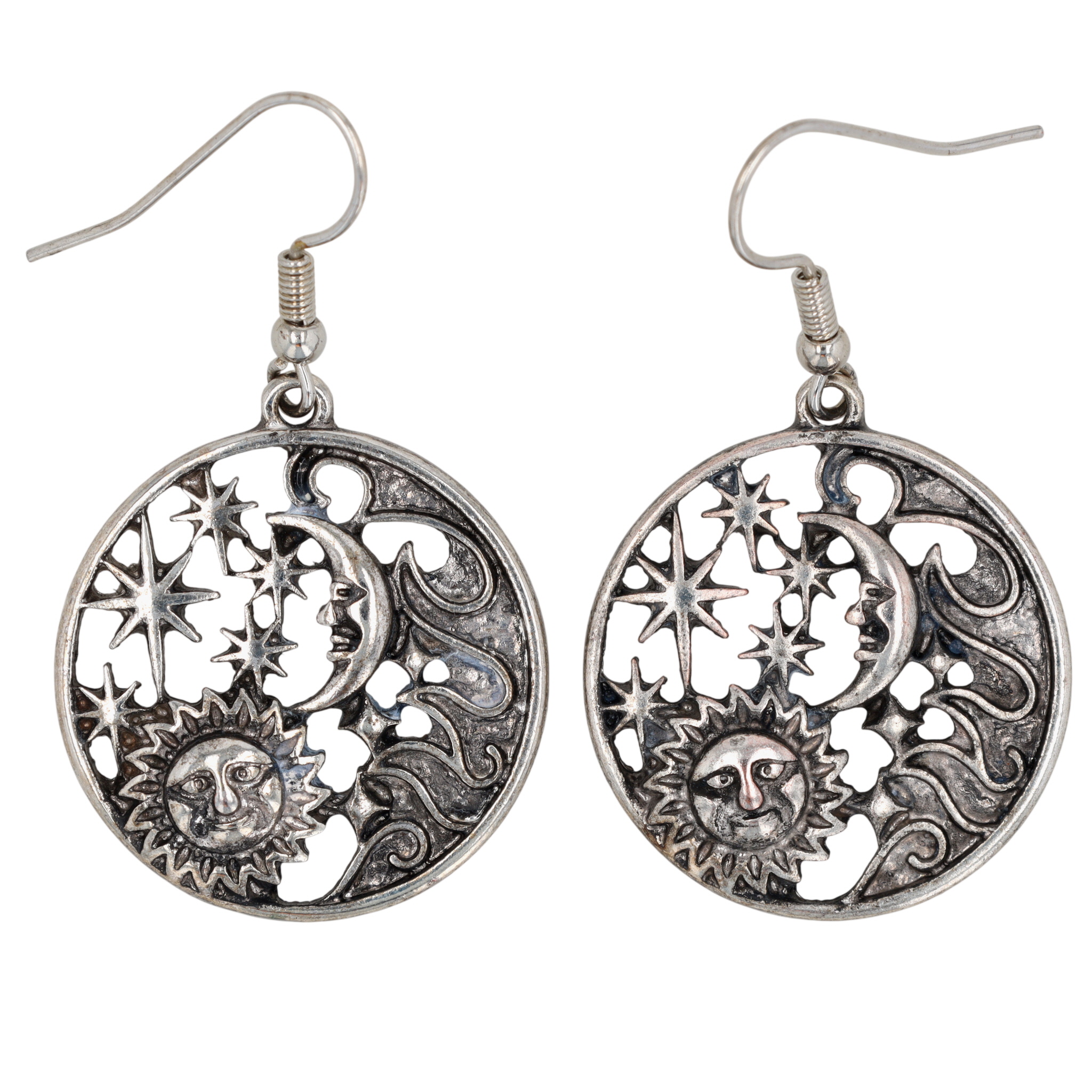 Silver Tone Celestial Dangle Earrings