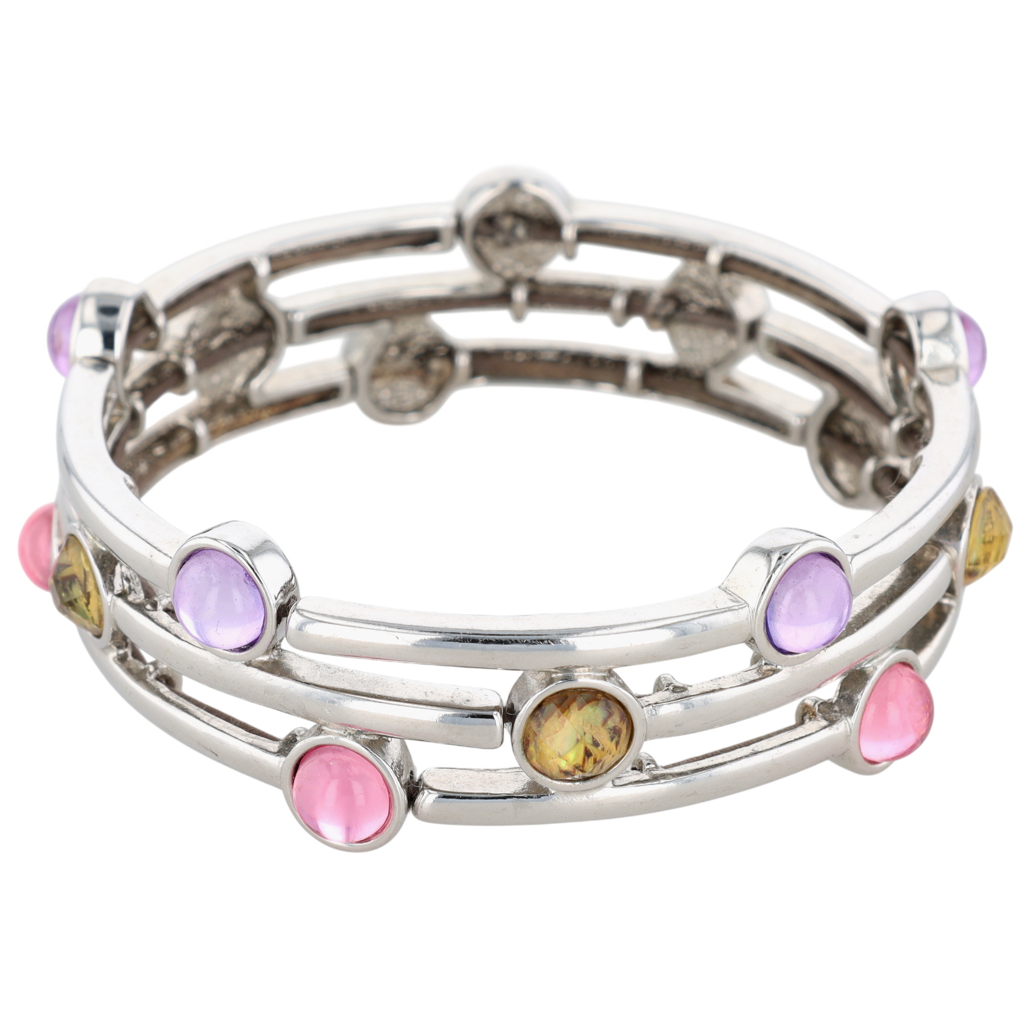 Lia Sophia Silver Tone Multi Colored Crystal Stretch Bracelet