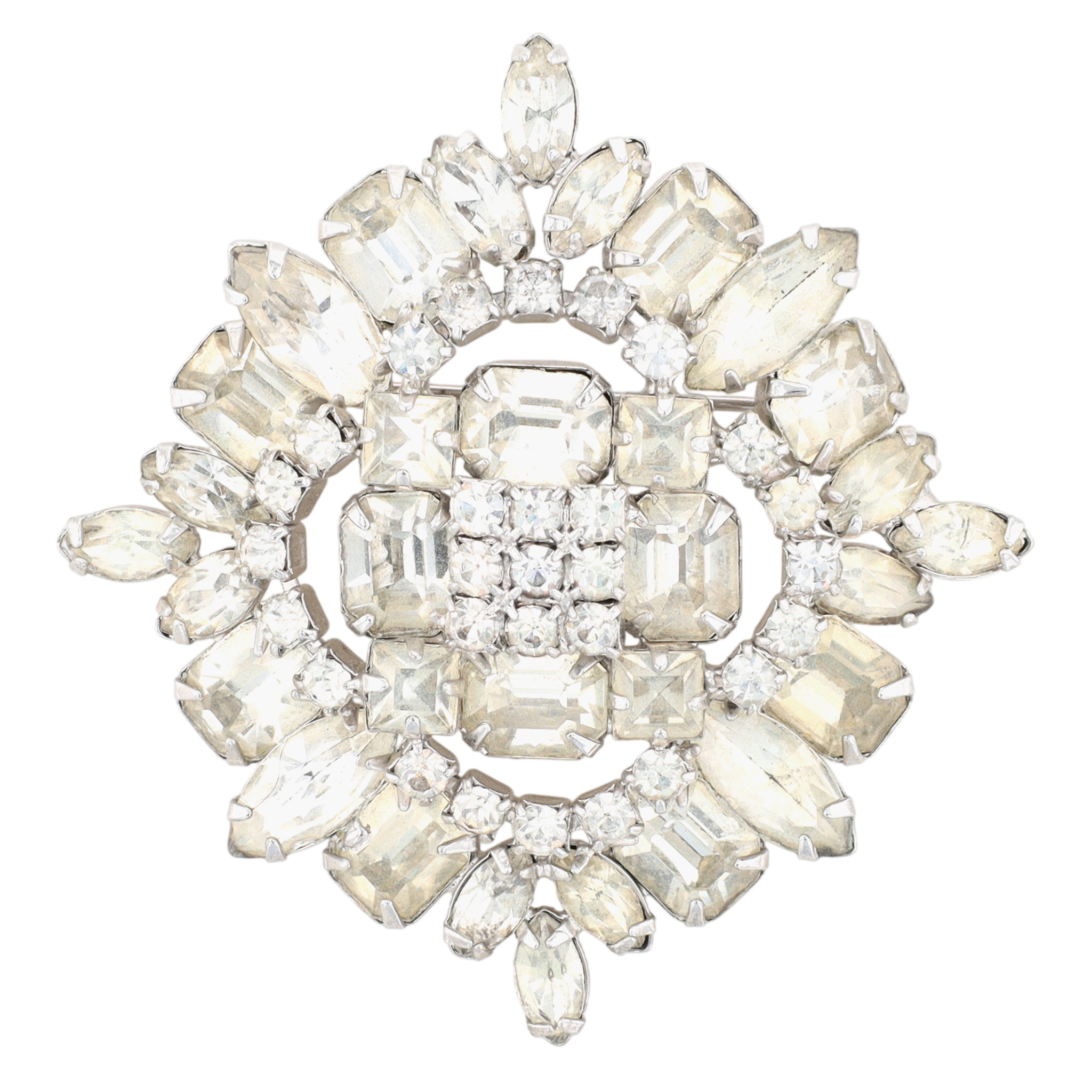 Silver Tone Clear Rhinestone Brooch