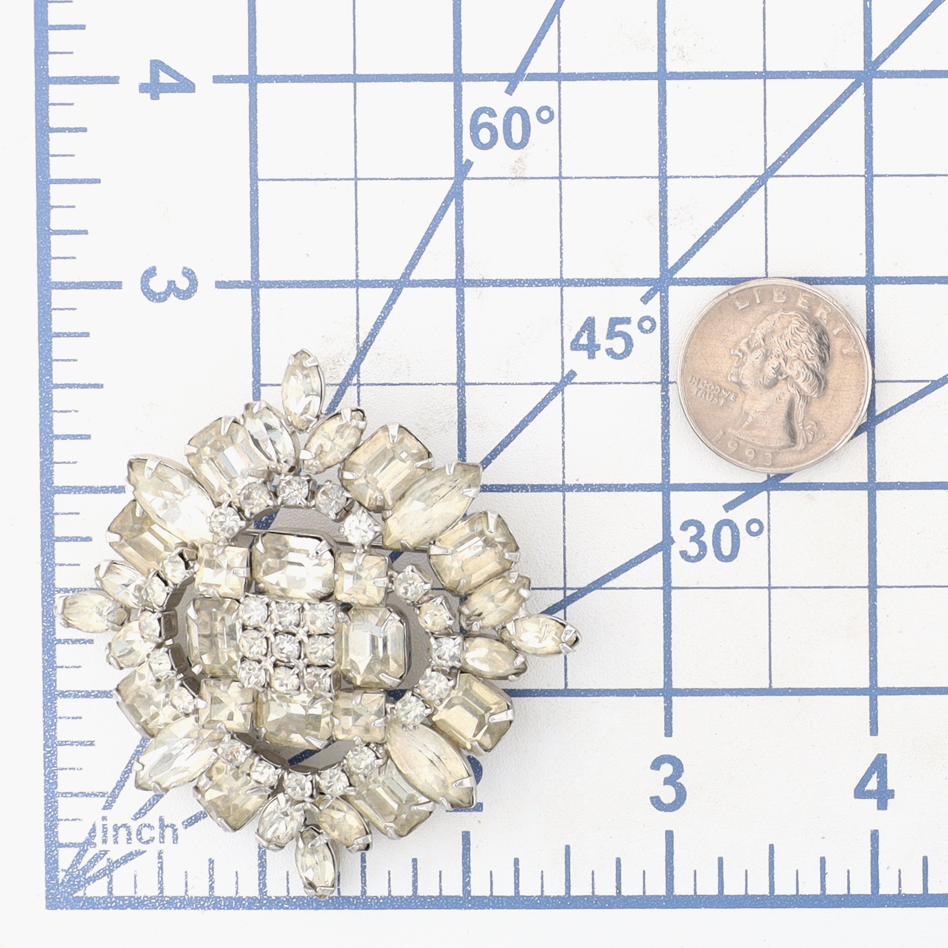 Silver Tone Clear Rhinestone Brooch