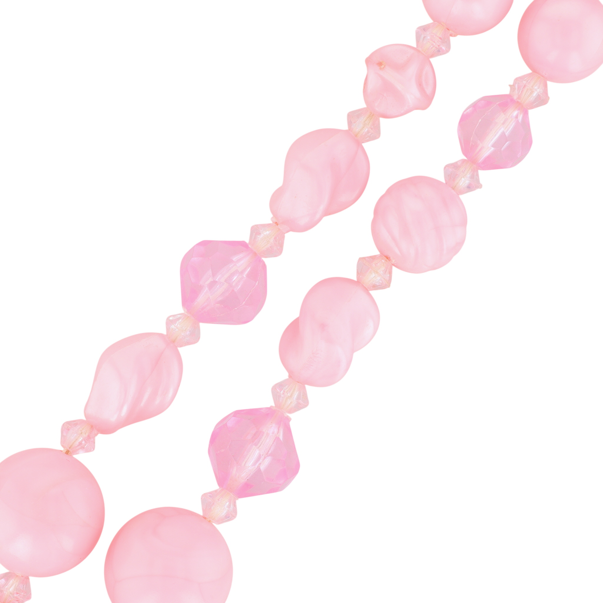 West German Silver Tone Pink Beaded Double Strand Necklace