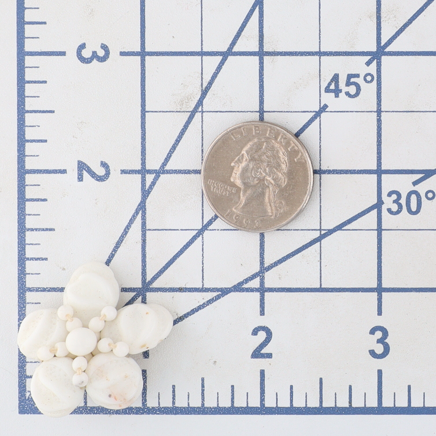 German Silver Tone White Lucite Bead Flower Earrings