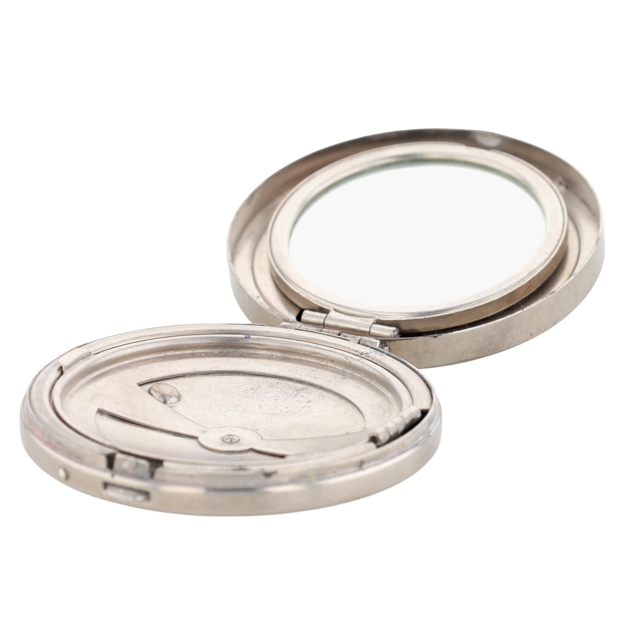 Silver Tone Blush Compact With Mirror