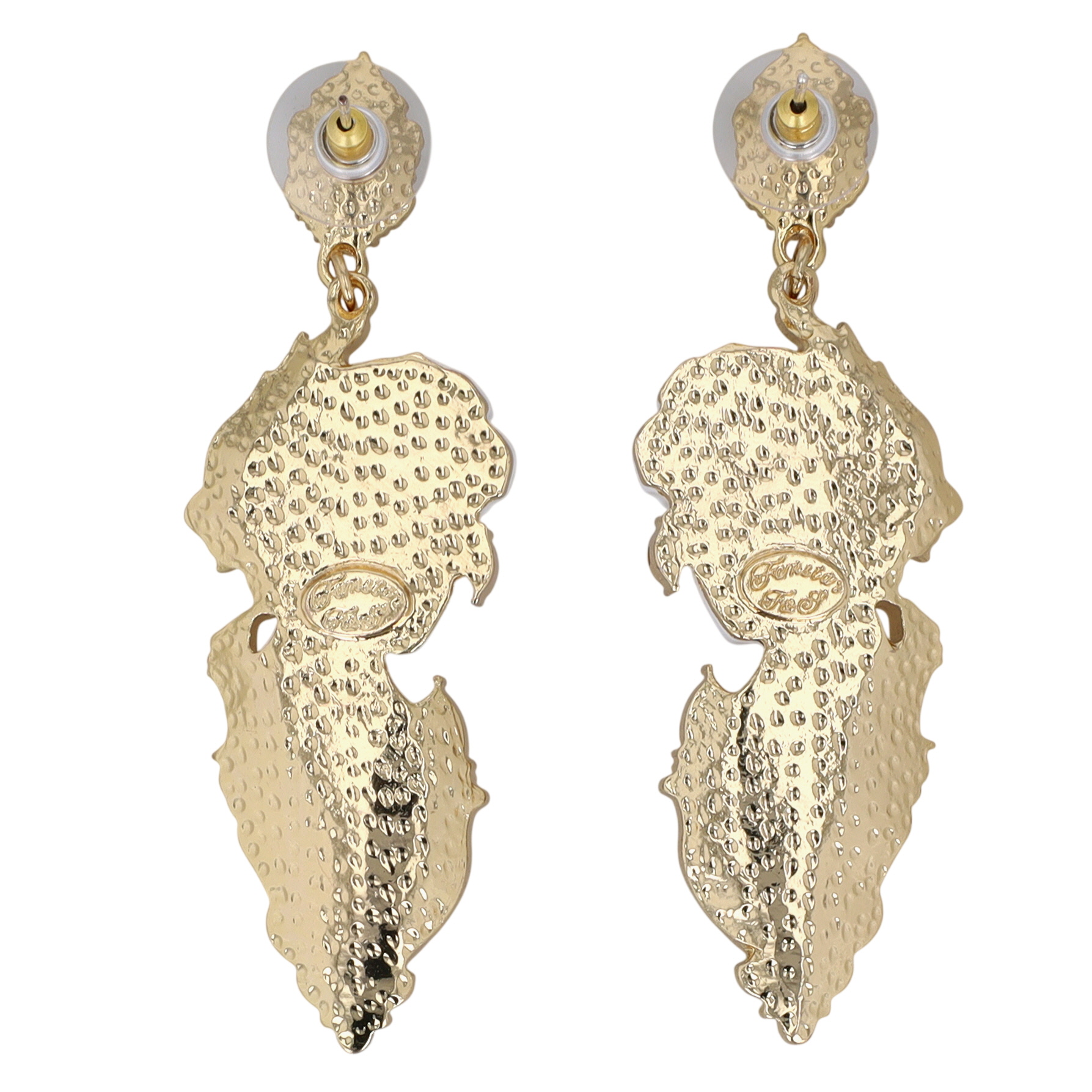 Fanstar F&J Gold Tone Rhinestone Victorian Revival Dangle Earrings