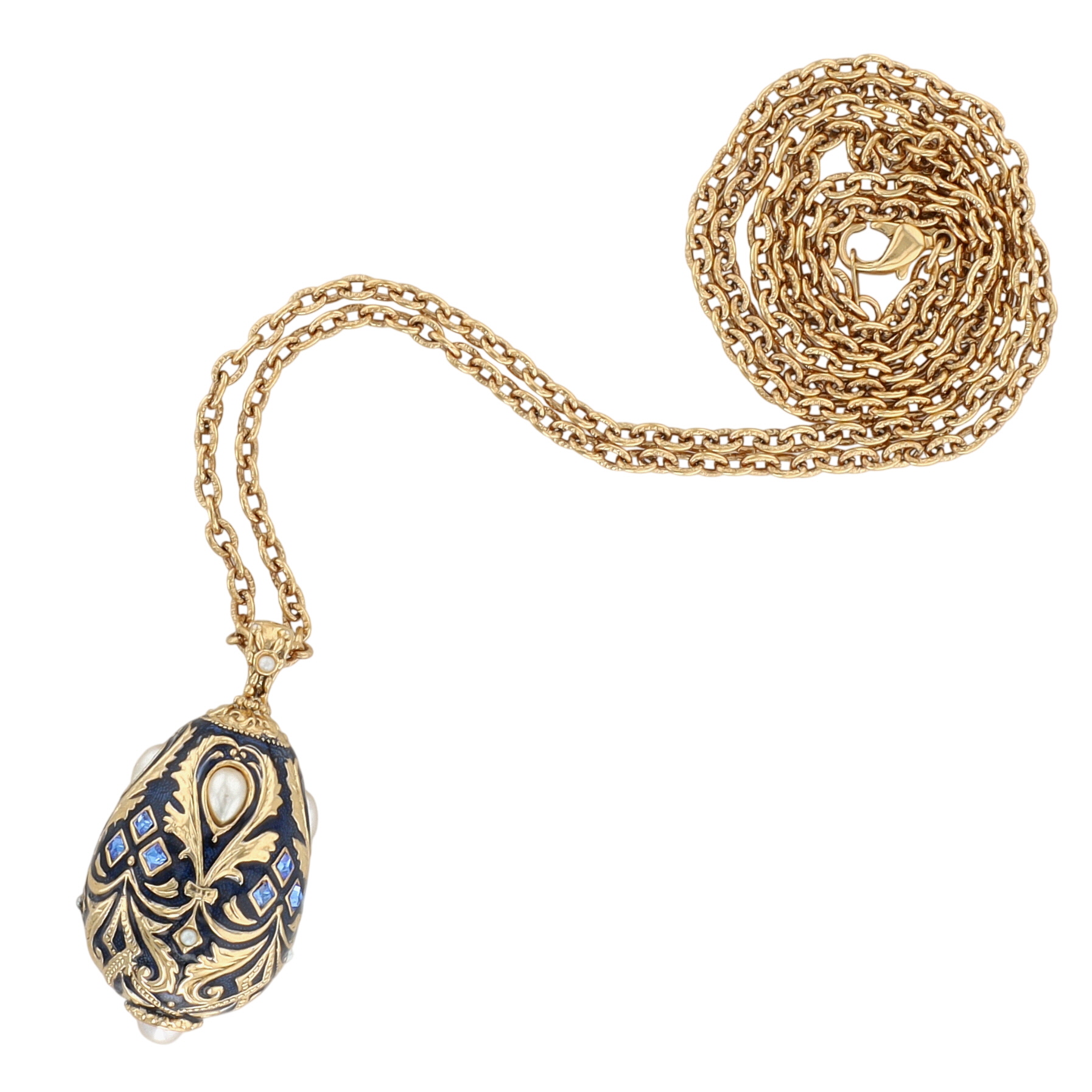 Joan Rivers Gold Tone Enamel Rhinestone Floral Egg Necklace
